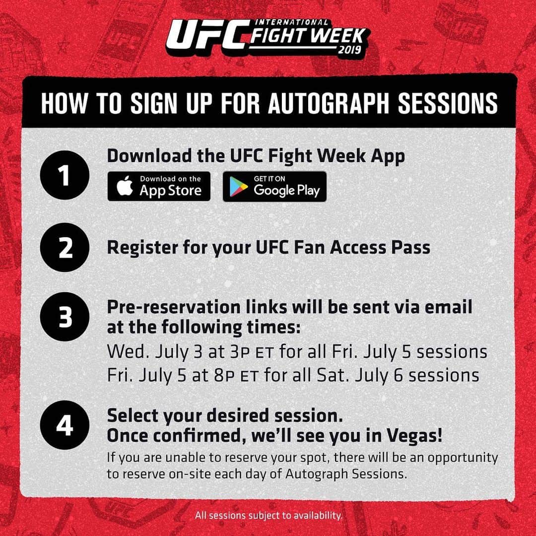 UFCさんのインスタグラム写真 - (UFCInstagram)「Get the 🖋 pen ready! *SWIPE* ↔️ Here’s how to pre-register for autograph sessions at this weekend's Fan Experience ⏭ #UFC239」7月2日 12時00分 - ufc