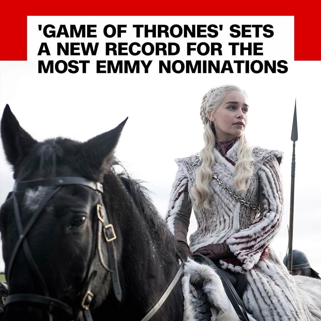 CNNさんのインスタグラム写真 - (CNNInstagram)「HBO's "Game of Thrones" raked in 32 Emmy nominations on Tuesday, setting a new record for most nominations earned in a single year by any drama series 🐉👑 This year's nominations included one for best drama and several individual nominations for cast members, including Kit Harrington, Emilia Clarke, Lena Headey, Sophie Turner, Maisie Williams and Gwendoline Christie. This is the first time four actresses from the same drama have been nominated in the supporting actress category, according to GoldDerby, an entertainment news site. To date, the fantasy series has won 47 Emmys and been nominated 160 times, including this year's nominations. It is currently the most Emmy-winning primetime series in history. (📸: @HBO) #GameofThrones #Emmys #Emmys2019」7月17日 3時28分 - cnn