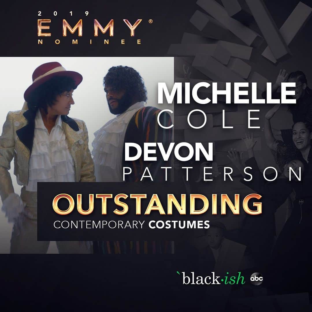 アメリカン・ブロードキャスティング・カンパニーのインスタグラム：「Huge congrats to Michelle Cole and Devon Patterson on their #Emmy nomination for Outstanding Contemporary Costumes for the “Purple Rain” episode! #blackish」