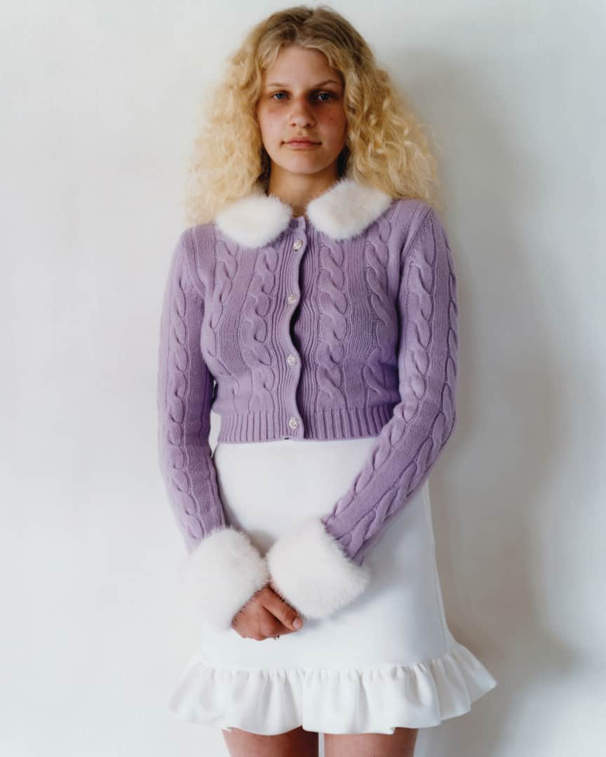 Miu Miuさんのインスタグラム写真 - (Miu MiuInstagram)「Miu Miu Portraits by @Julie_Greve & @LottaVolkova.  Girls photographed just as they are, but in #MiuMiu clothes.  Runa wears a lilac blouson with dazzling buttons and a white flared skirt.」7月17日 4時30分 - miumiu