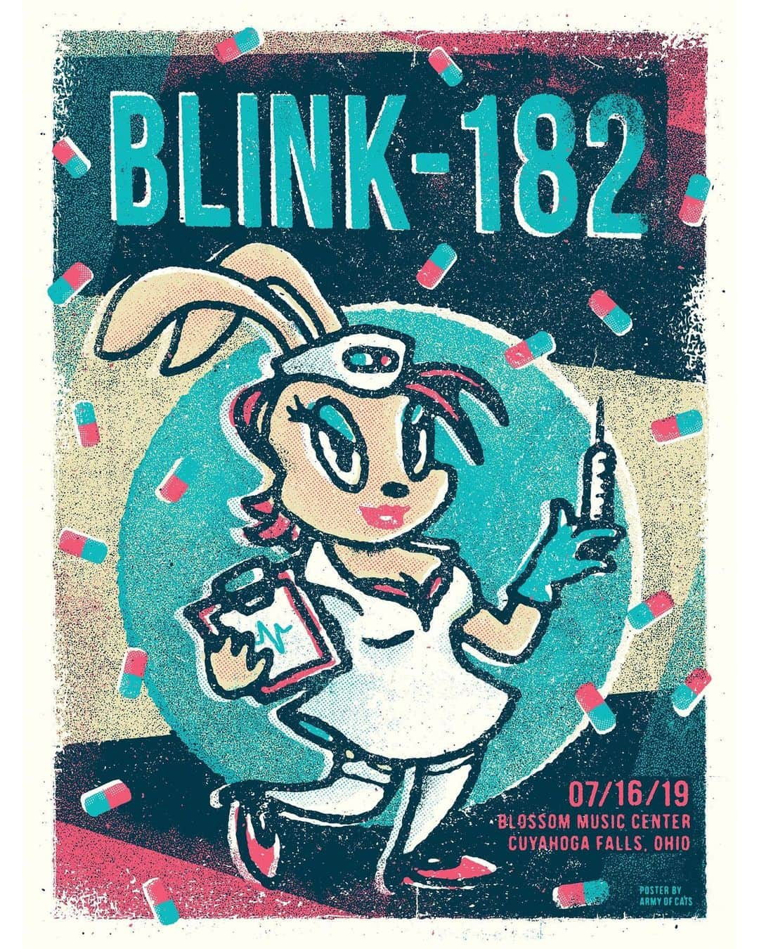 blink-182さんのインスタグラム写真 - (blink-182Instagram)「Back at it tonight Cuyahoga Falls @blossommusicctr. You guys ready for an Enema? 💉 Poster by @armyofcats. 👀」7月17日 4時41分 - blink182