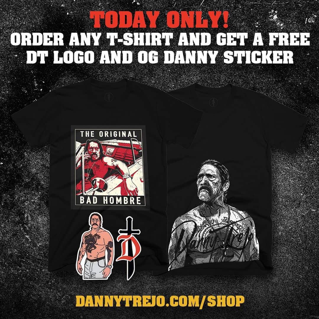 ダニー・トレホさんのインスタグラム写真 - (ダニー・トレホInstagram)「Today Only (7/16) when you Order any T-Shirt get a Free DT Logo and OG Danny Sticker! Shop Now: *Link in Bio* . . . #dannytrejo #machete #og #stickers #sticker #tshirts #tshirt」7月17日 5時22分 - officialdannytrejo