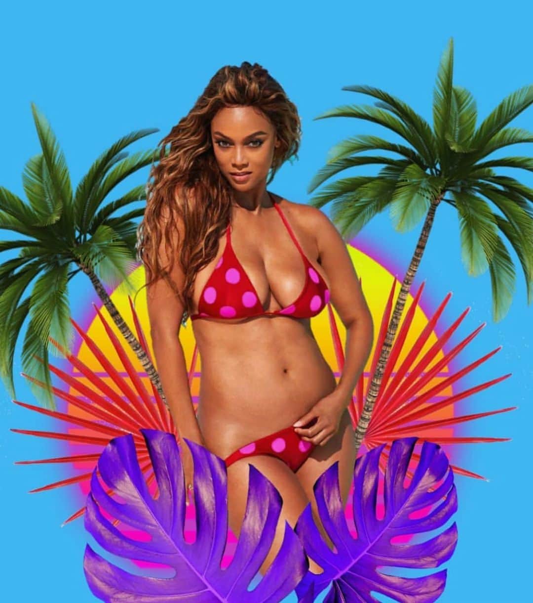 タイラ・バンクスさんのインスタグラム写真 - (タイラ・バンクスInstagram)「Tropic like it’s hot. 🌴 Another artistic creation in THAT legendary @si_swimsuit polka dot bikini.  #BanX」7月17日 5時41分 - tyrabanks