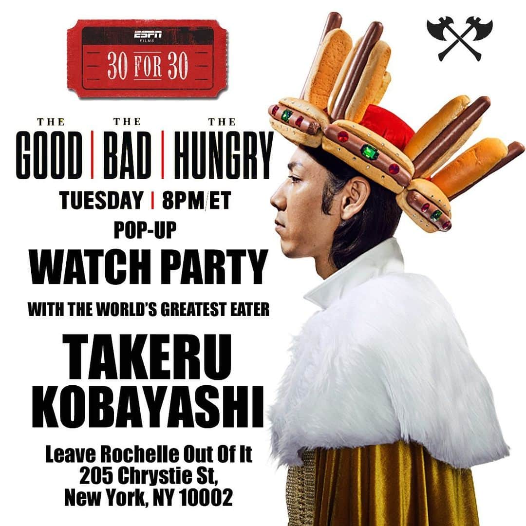 小林尊のインスタグラム：「Come watch or tune it at home while eating hot dogs🌭 みんなで楽しみながらサーティー・フォー・サーティー  ポップアップ・ワッチ👁📺・パーティー もちろん、ホットドッグあるよ。」