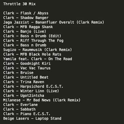 クラークさんのインスタグラム写真 - (クラークInstagram)「Throttle 30 Mix for WXAXRXP. Full tracklist. Archived on @nts_radio for a few months. @warprecords crew - thanks & happy anniversary.」7月2日 19時13分 - throttleclark
