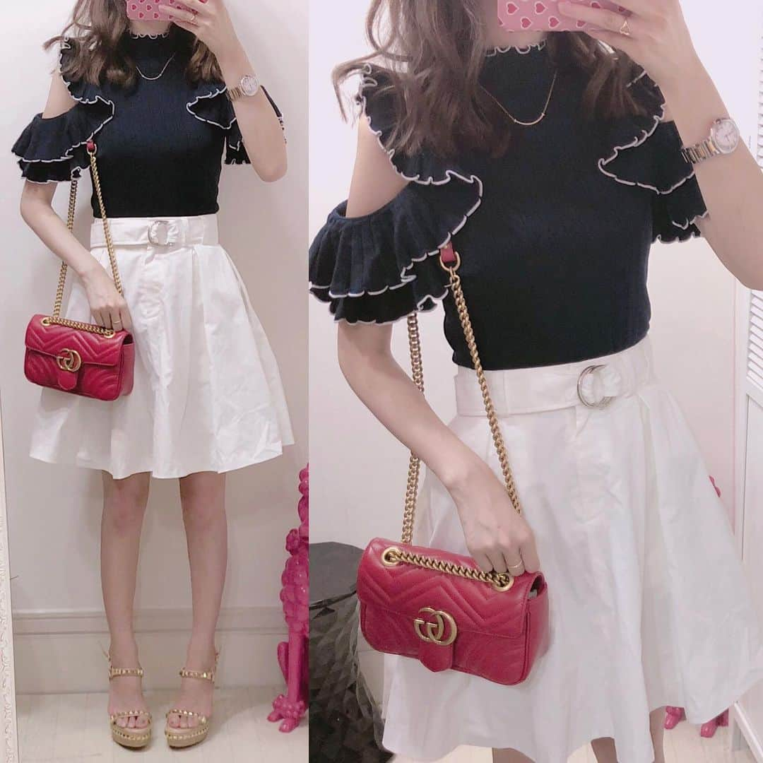 おまみのインスタグラム：「＊﻿﻿ coordinate 。♡﻿﻿ ﻿﻿ tops:﻿snidel skirt:﻿snidel shoes:louboutin﻿ bag:GUCCI ﻿﻿ ﻿﻿ #coordinate #code #outfit #ootd #wear #fashion #fashion #snidel #gucci #guccibag #louboutin #christianlouboutin #コーディネート #コーデ #コーデ記録 #ファッション #ファッションコーデ #おまみ服 #スナイデル #グッチ #グッチバッグ #ルブタン #クリスチャンルブタン #snidelコーデ #スナイデルコーデ #夏コーデ #コーデ日記 #ルブタンサンダル #louboutinsandals #fashionblog」