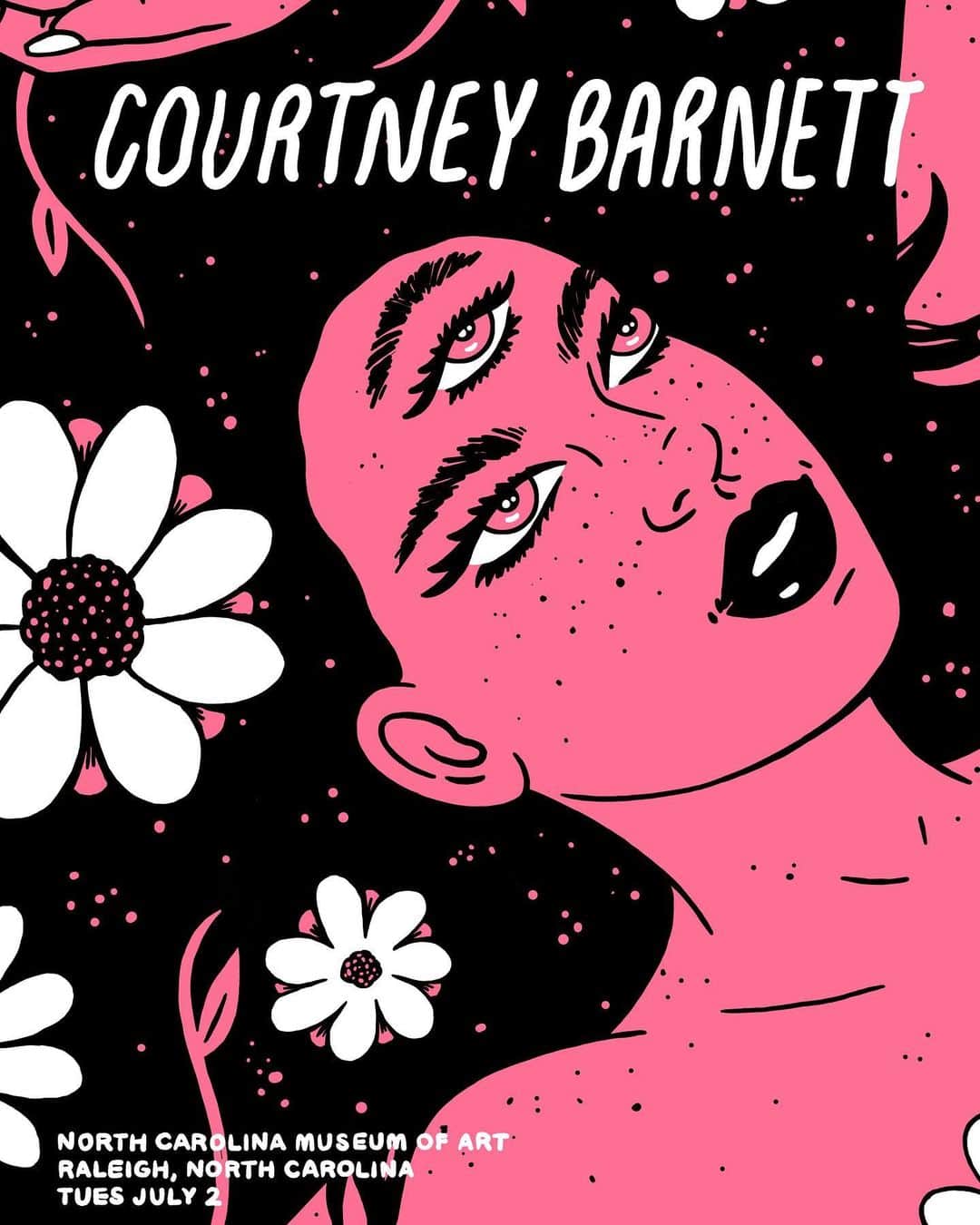 コートニー・バーネットのインスタグラム：「Tonight! Doors 6:30pm. @quinnchristopherson 8pm. Cb 9:15pm 🌺 Poster by @robineisenberg」