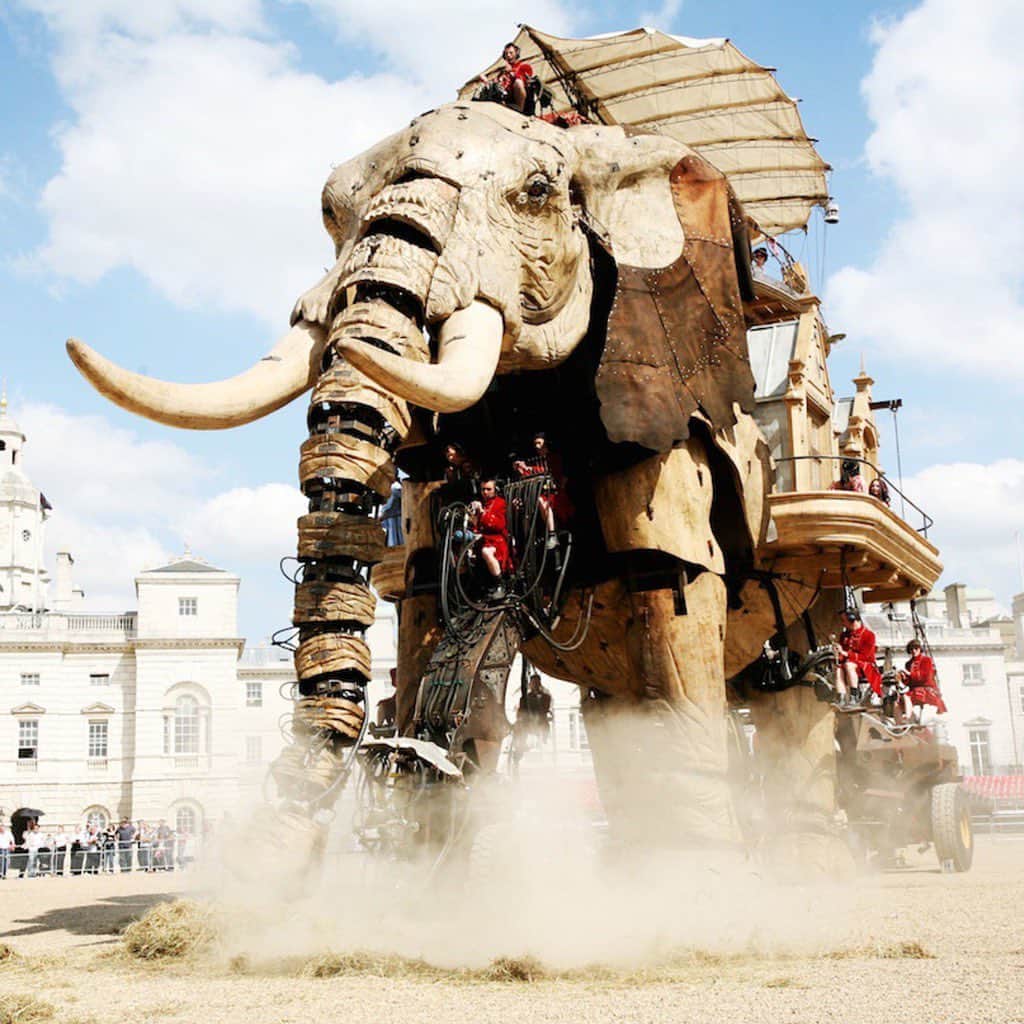 TED Talksのインスタグラム：「This massive mechanical elephant marched the streets of London for four days. It was part of a parade created by visual artist Helen Marriage, whose goal was to transform a city into a playground of the imagination. It took seven years for her to make this dream a reality, but when the big day arrived, millions of people showed up to witness the amazing spectacle. “It was our first show, and it changed the nature of the appreciation of culture, not in a gallery, not in a theater, not in an opera house, but live and on the streets, transforming public space for the broadest possible audience, people who would never buy a ticket to see anything,” Helen says. “[Imagination] can transform our physical surroundings, but in doing so, we can change forever how we feel and how we feel about the people that we share the planet with.” To watch her #TEDTalk, visit go.ted.com/parade  Photo courtesy of Helen Marriage」