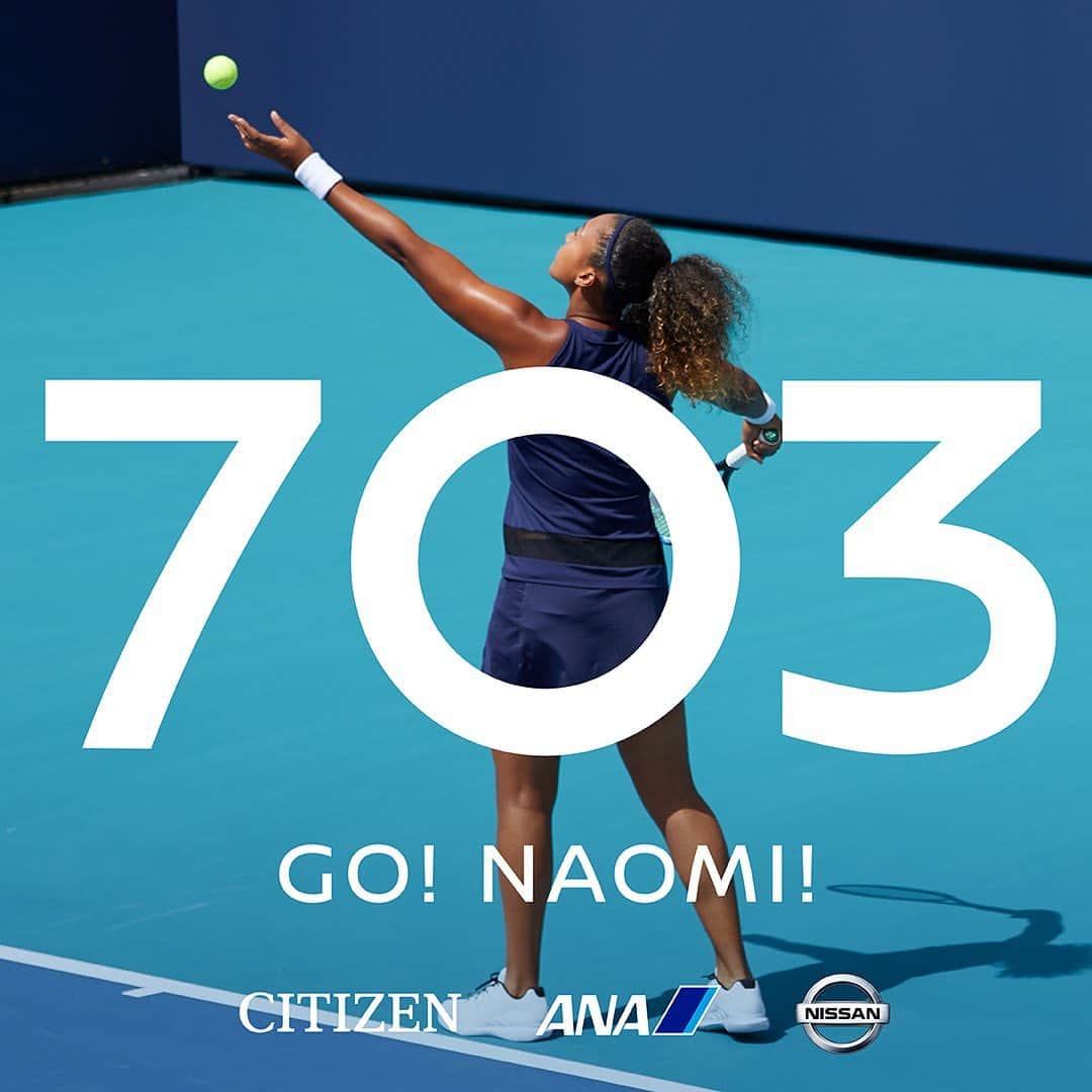 ANAのインスタグラム：「7月3日、今日はなおみ(703)🎾の日  世界の空に、高く高く羽ばたいてほしい。 たくさんの勇気と感動をありがとう⭐  ANAと日産とCITIZENは、これからも大坂選手の 挑戦を応援し続けます。 @naomiosaka @nissanjapan @citizenwatchjp #happy703day #NaomiOsaka」