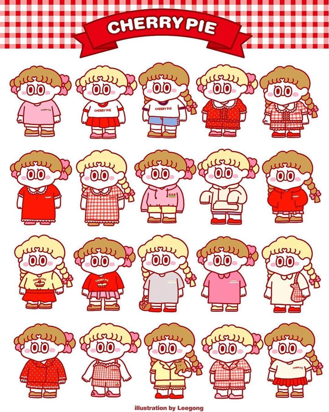 Chuuのインスタグラム：「❤️❤️❤️❤️ @mynameis20 ・・・ 🌈⭐️NEW COLLABORATION⭐️🌈 . @chuu_official 와 함께 진행한 cherrypie 콜라보 룩을 그려봤어요! 저는 18번째 파자마가 제일 좋아요! 여러분은 어떤 콜라보 룩이 제일 마음에 드시나요!🙋🏼‍♀️ . What’s your favorite look? Comment below!👇🏻」