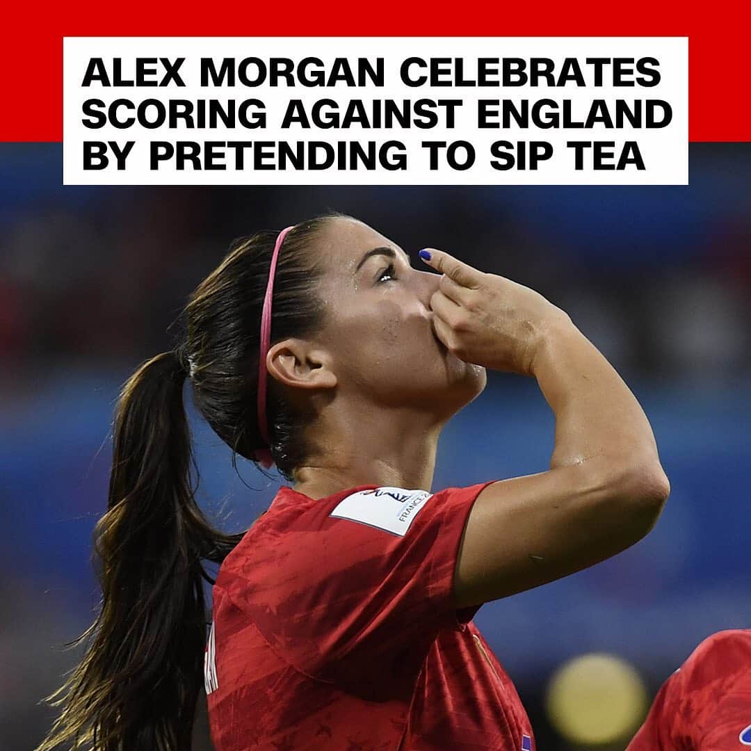 CNNさんのインスタグラム写真 - (CNNInstagram)「After scoring the game-winning goal against England in the World Cup semifinals, US forward Alex Morgan stopped to sip an imaginary cup of tea ☕️ Morgan's celebration was criticized by some but lapped up by others — notably Hillary Clinton, who tweeted, "Congrats to the #USWNT for earning that tea." @alexmorgan13 said after the game that the celebration was a response to the criticism her team has received during the tournament. Prior to Tuesday's clash, England coach Phil Neville had questioned the "etiquette" of the American team after officials visited his team's hotel. "I wanted to keep it interesting," she told reporters. "I feel like we didn't take an easy route through this tournament and 'that's the tea.'" The US Women's National Soccer team clenched a 2-1 victory over England on Tuesday, and now the defending champions have advanced to the finals ⚽️ #WorldCup (📸: Philippe Desmazes/AFP/Getty Images and Jean-Philippe Ksiazek/AFP/Getty Images)」7月3日 23時03分 - cnn