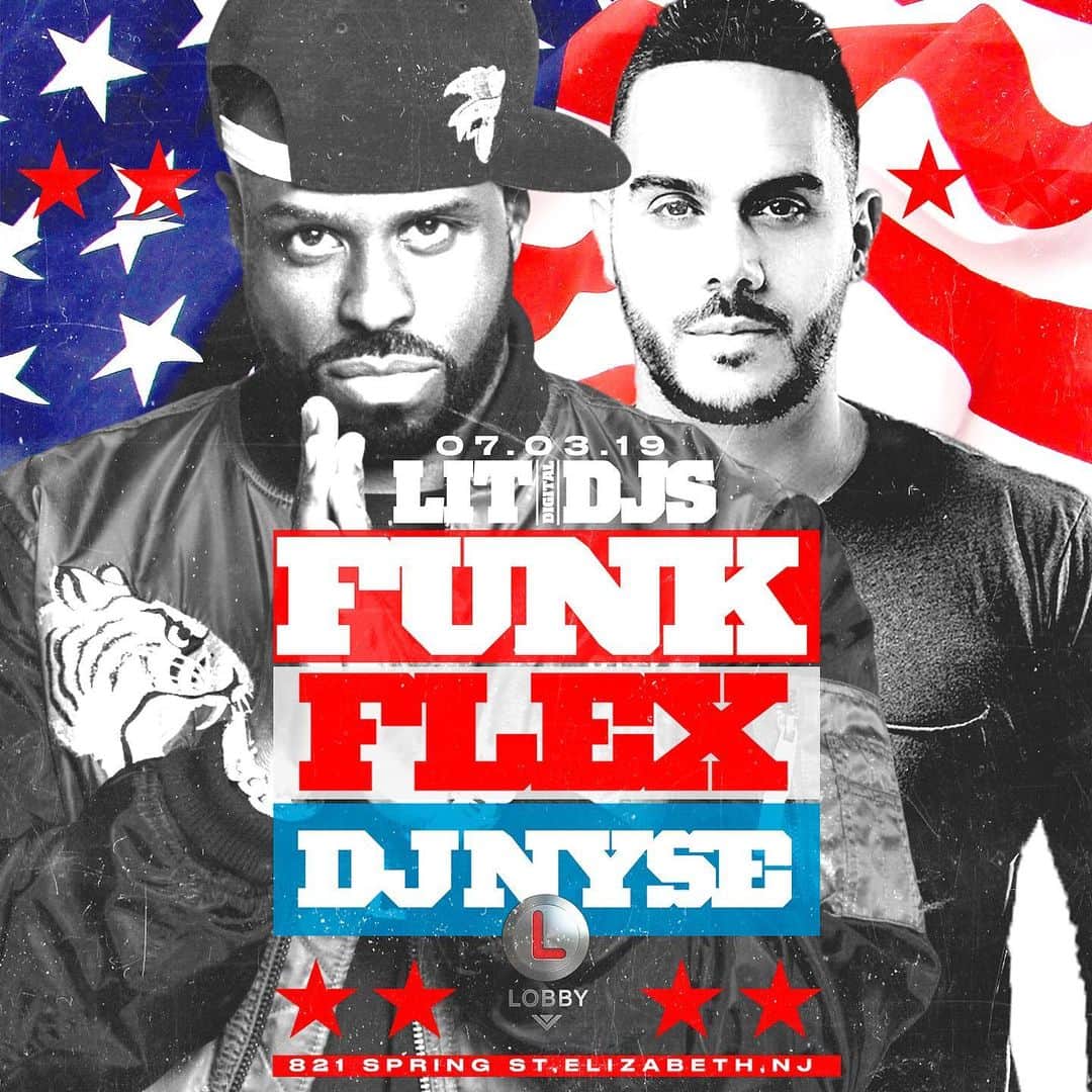 ファンクマスター・フレックスのインスタグラム：「ONE NIGHT ONLY: 1st time ever I will be touching down at LOBBY! @funkflex x @djnyse_ on the set!! 3hour set! @litdigitaldjs」