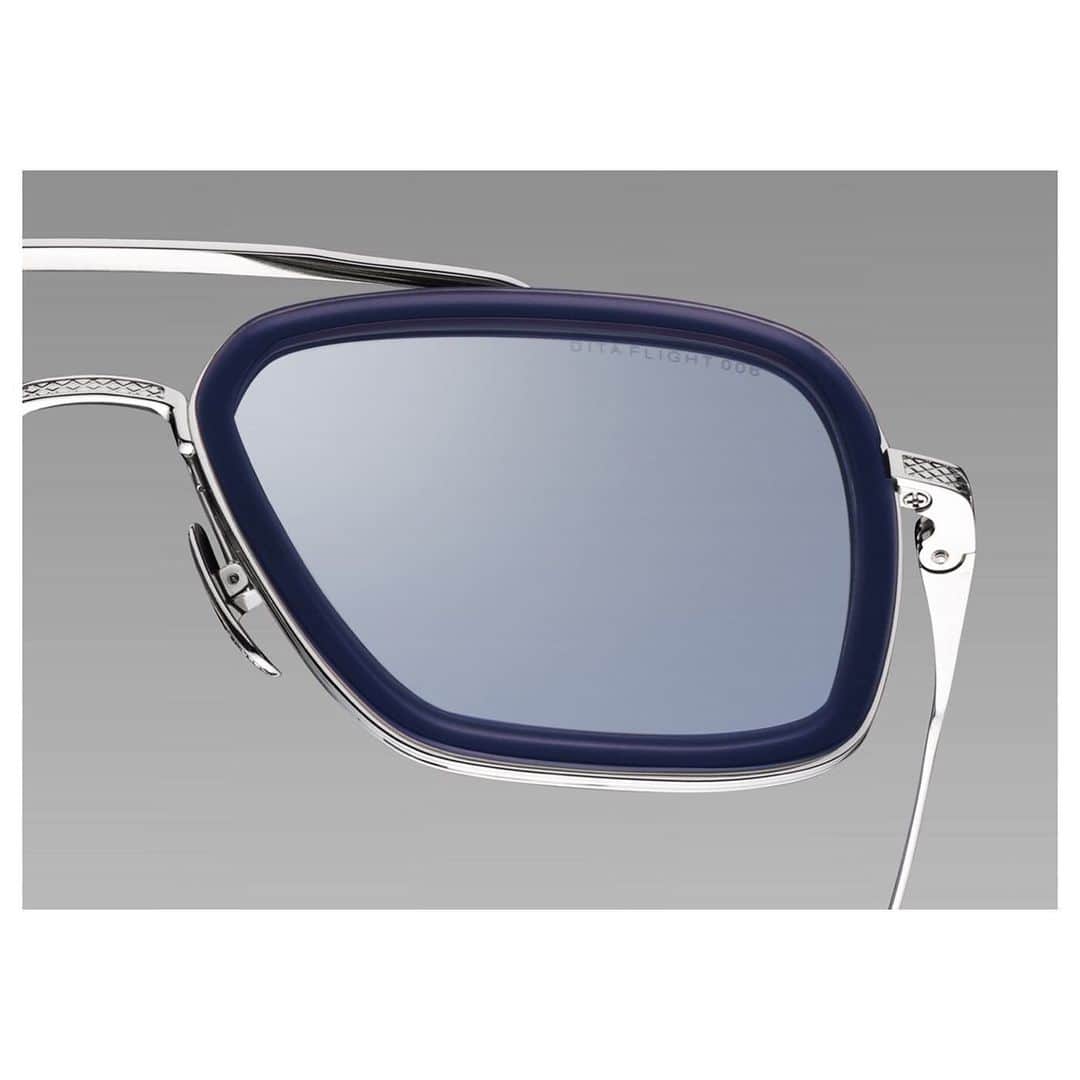 ディタのインスタグラム：「Marvel at the #DITA Flight.006’s stark titanium and acetate construction; seen here with custom blue lenses to enhance your senses. Exclusively at dita.com - link in bio #DITAeyewear #DITAsunglasses」