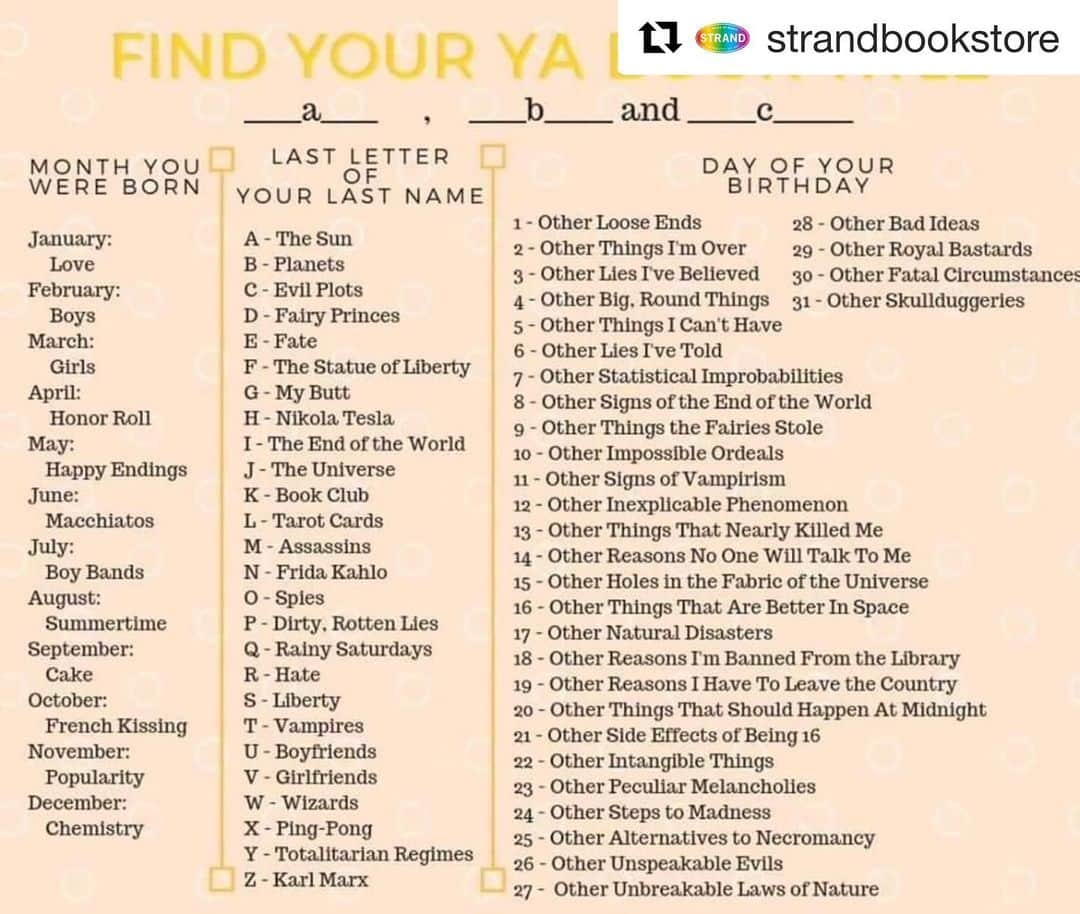 アンドリュー・ラネルズさんのインスタグラム写真 - (アンドリュー・ラネルズInstagram)「Find your YA book title with the help of Strand Book Store! Mine is “Summertime, Liberty and Other Peculiar Melancholies.” I’m writing it right now. Thank you, Strand!」7月4日 1時54分 - andrewrannells