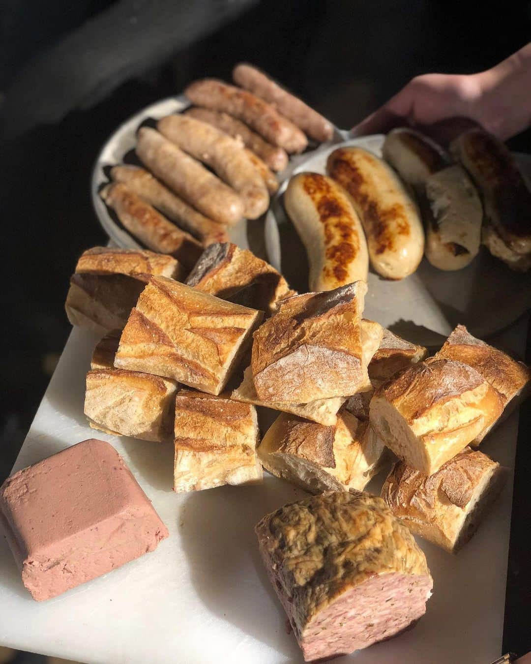 DOMINIQUE ANSEL BAKERYさんのインスタグラム写真 - (DOMINIQUE ANSEL BAKERYInstagram)「Handmade terrines, sausages and boudin blanc with a baguette for lunch today. Merci @aurelien_dufour !」7月4日 9時21分 - dominiqueansel