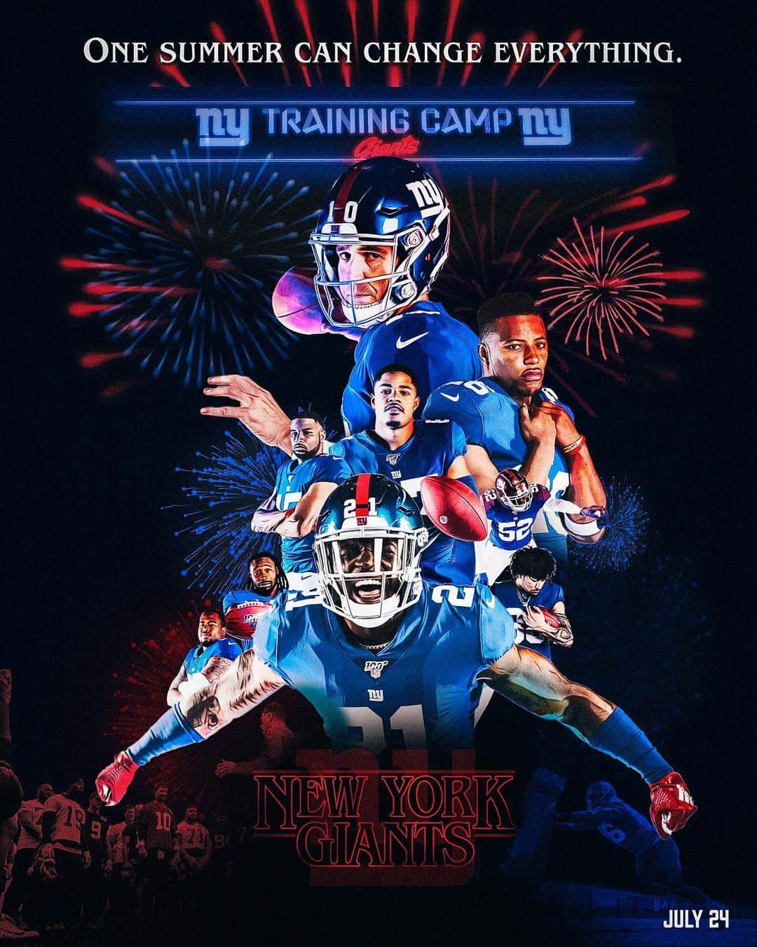 New York Giantsさんのインスタグラム写真 - (New York GiantsInstagram)「˙ƃuᴉɥʇʎɹǝʌǝ ǝƃuɐɥɔ uɐɔ ɹǝɯɯns ǝuO #StrangerThings | #GiantsCamp」7月4日 10時00分 - nygiants