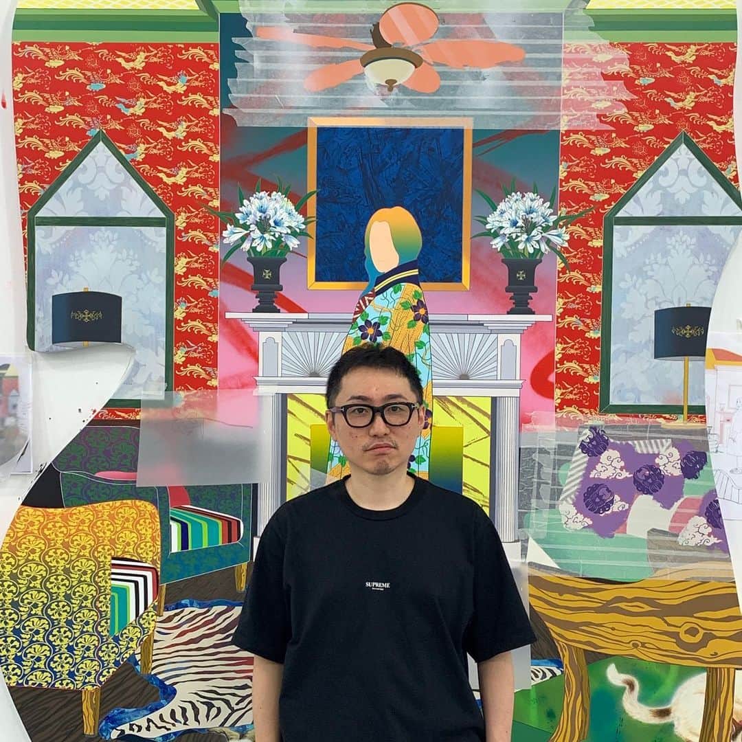 松山智一のインスタグラム：「Studio visit with @takehitomasui a creative mind from Tokyo.  東京からのスタジオにイノベーターが漸く来た」