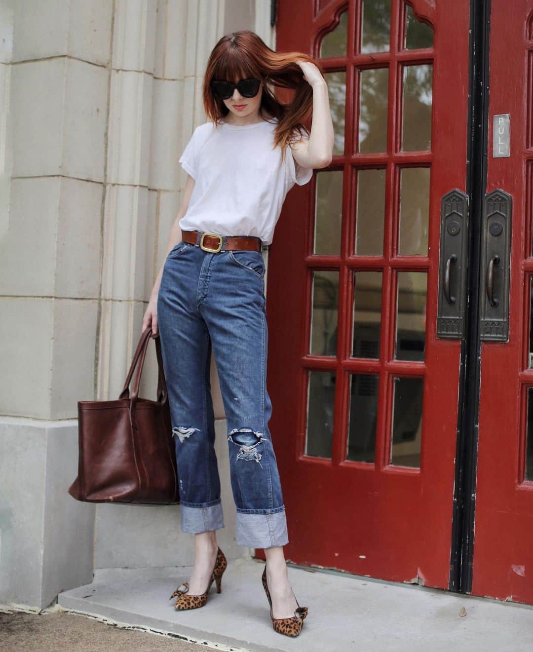 ジェーン・アルドリッジのインスタグラム：「Red white and blue today 🥀 jeans from @garment_modern and bag @lotuffleather ❤️」