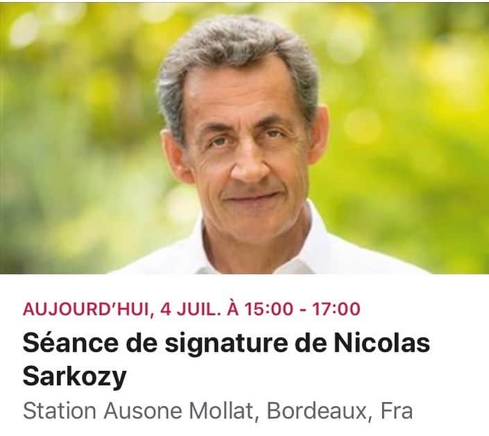 ニコラ・サルコジのインスタグラム：「Heureux d’être aujourd’hui à #Bordeaux @librairie_mollat @editionsdelobservatoire #passions」