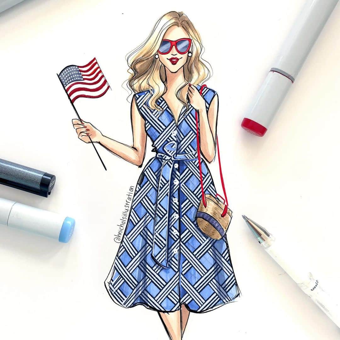 Holly Nicholsさんのインスタグラム写真 - (Holly NicholsInstagram)「Happy 4th! @reesewitherspoon in @draperjames sketched with @copic_official #4thofJuly #fourthofjuly #happy4th #fashionillustration #fashionsketch #fashiondrawing #copic #copicmarkers #copicart #hnicholsillustration #draperjames #reesewitherspoon」7月4日 20時11分 - hnicholsillustration