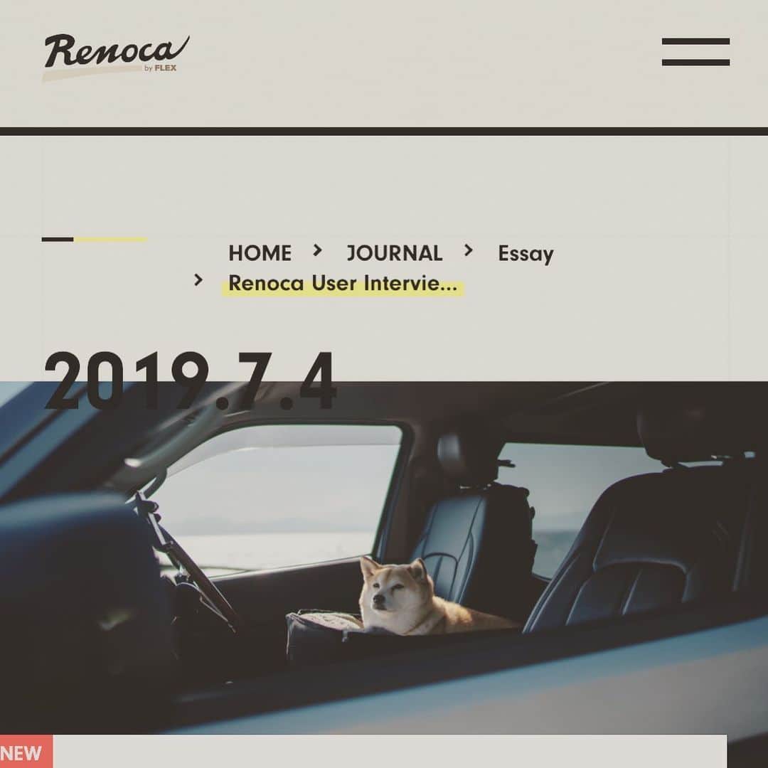 マル子のインスタグラム：「うちの車（銀ちゃん）を購入したのRenoca by FLEXさんのwebsiteに父ちゃんとマル子が掲載されました。 ちょっと恥ずかしいけど見てみてくださいw  www.flexnet.co.jp/renoca/jourmal/essay/post-2018  #マル子  #renoca #renocabyflex  #柴犬  #shiba  #regiusace」