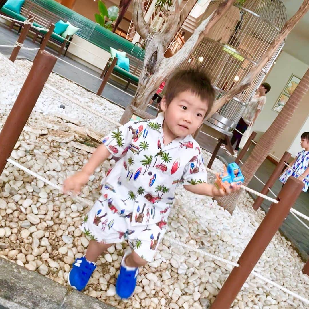 のインスタグラム：「主人のご両親からの去年のハワイ土産のアロハシャツ🌴☀️ 今年ピッタリになってたー😍💓 今年の息子へのハワイ土産は水着とサンダル👙✨ 沖縄で着せようと思ったけど、大きくてやはり来年になりそう😂（笑） ・ ・ ・  #アロハシャツ #海 #sea #summer #プール #pool #南国 #沖縄 #okinawa #ママ #baby #ママ友募集 #赤ちゃんのいる生活 #ママサークル #ママイベント #ママ会 #都内ママ #ベビスタグラム #mamagirl #ベビフル #コドモダカラ #コドモノ #ママリ #親バカ部 #新米ママ東京部」