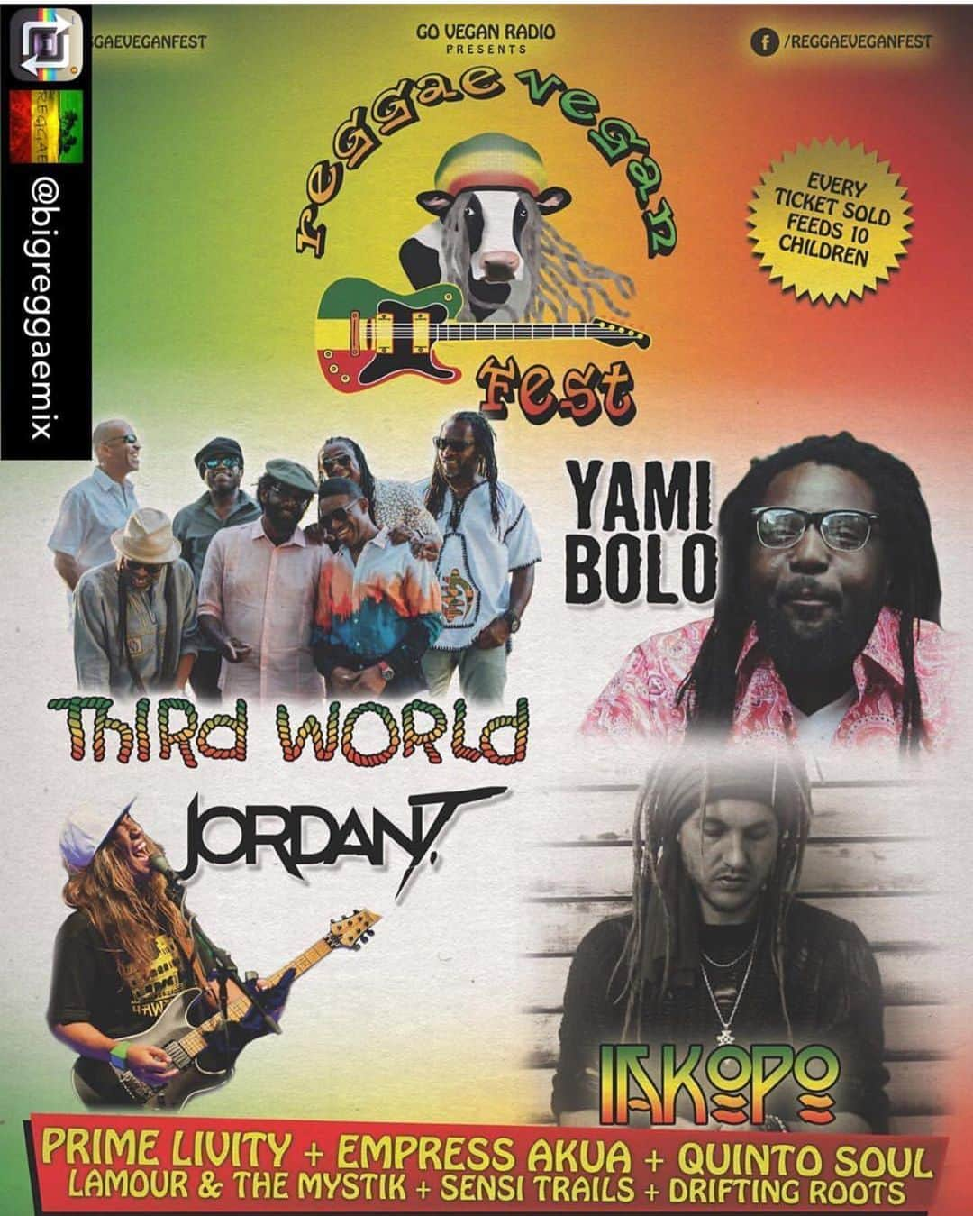 ヤコポさんのインスタグラム写真 - (ヤコポInstagram)「Looking forward to this @reggaeveganfest  July 21 , every ticket sold feeds 10 children  #sandiego #reggae #vegan #goodkarma」7月5日 0時50分 - iakopomusic