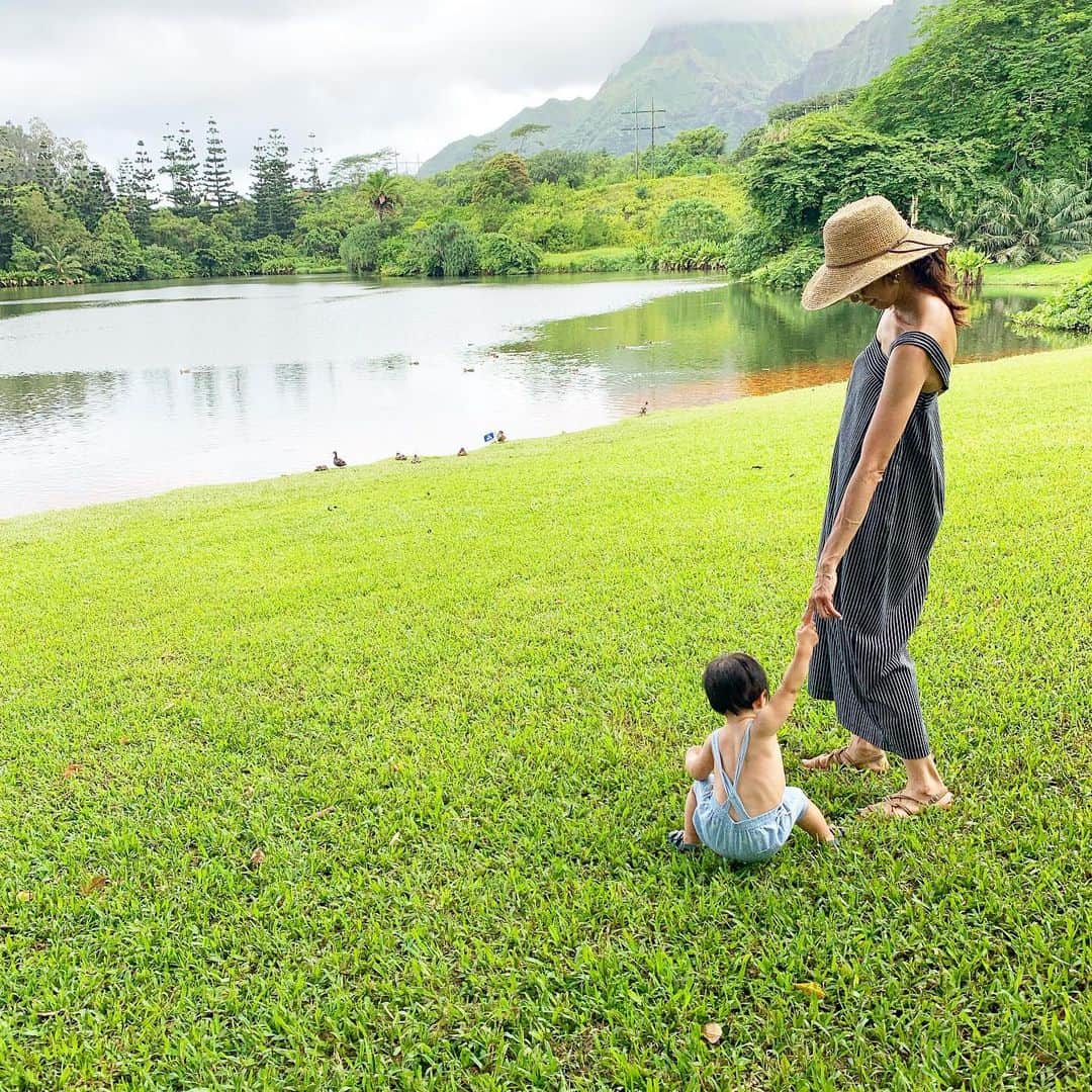 山城葉子さんのインスタグラム写真 - (山城葉子Instagram)「. 可愛い後輩たちが続々とハワイ入り。ワカのweddingに向けて賑やかになってきました。 . 皆んなをまずご案内したのはKaneoheにある植物園。 お気に入りの場所でマイナスイオンを沢山吸ってハワイの自然を感じてもらいました。 私が思うハワイの良さは、気持ちよく通り抜ける風と、神々が宿ってそうな樹々たちの緑だと思うから 海も好きだけど大きな木がある場所が好きです。」7月5日 17時49分 - yokoyamashiro