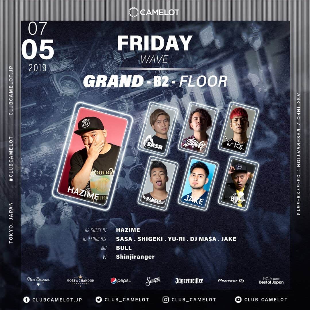 のインスタグラム：「Tonight🔥 毎月第1金曜日レギュラー “Wave” @club_camelot B3 Floor  With @dj_sasa__ @djshigeki @dj_yu_ri  @djmasahappy @djjake_endo & @bullmatic  26:10からプレイします💻 皆さん是非✌️ #tokyo #shibuya #camelot #wave」