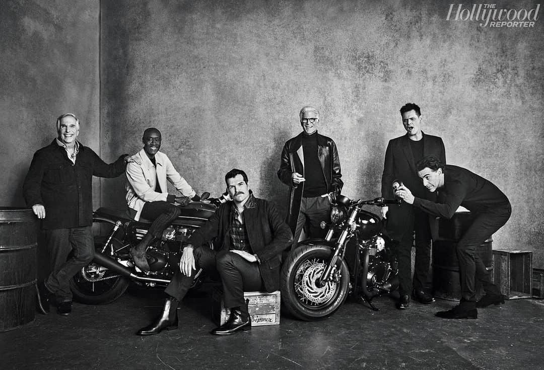 のインスタグラム：「永遠のスターたち…! @HollywoodReporter から参加したコメディ俳優は、  @teddanson @doncheadle @sachabaroncohen #JimCarrey #HenryWinkler #TimothySimon  #TheHollywoodReporter #トライアンフ #fortheride #理想のライドがそこにある #バイク #バイク好きな人と繋がりたい #バイクのある風景  Photography by David Needleman」
