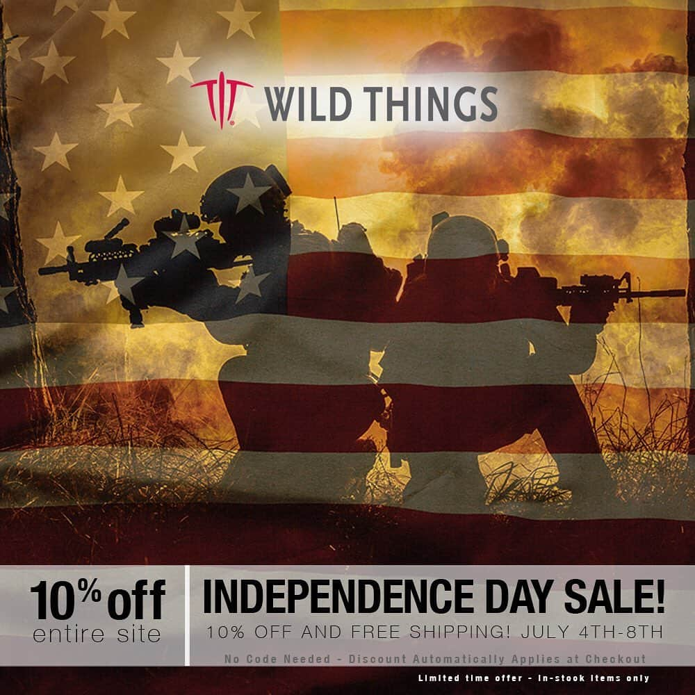 ワイルドシングスさんのインスタグラム写真 - (ワイルドシングスInstagram)「Happening now! Shop today for 10% off and FREE SHIPPING on the entire WildThingsGear.com site in celebration of Independence Day!  https://www.wildthingsgear.com/  Sale runs July 4th-8th. No code needed for 10% off and FREE SHIPPING! In-Stock items only, US Shipping only. —- #igmilitia #military #soldier #tactical」7月6日 1時41分 - wildthingsgear