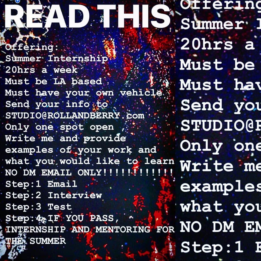 のインスタグラム：「SUMMER INTERNSHIP  READ THE POST  #rollandberry #mentor #internship #onespot #artistlife #streetart #contemporaryart #believeinyourself #energy #frequency #vibration #unstoppable #universe #iwillalwaysmissyoujason」