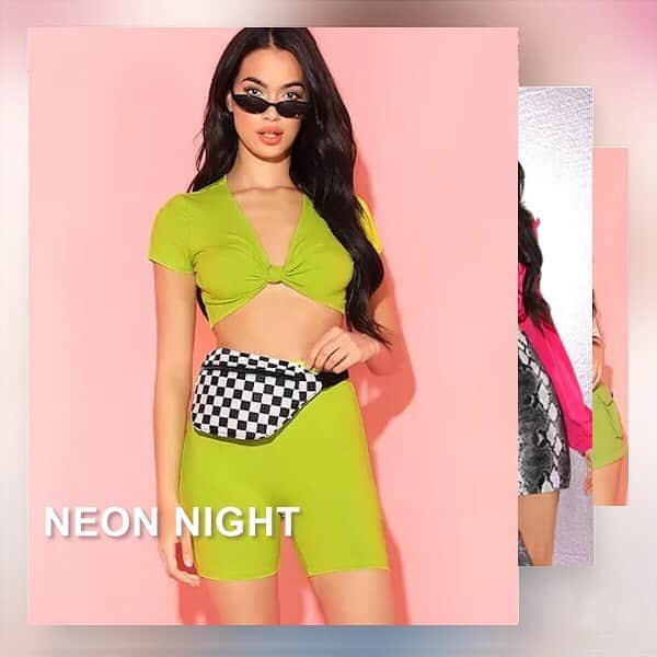 SHEINさんのインスタグラム写真 - (SHEINInstagram)「NEON NIGHT💙💚💖🧡 Which one is your fave?Swipe left to see more.（link in bio） LOOK 1:SHEIN Neon Pink One Shoulder Cut Out Tie Front Fitted Romper http://shein.top/4ut61ia search ID:733902 LOOK 2:SHEIN Zipper Side One Shoulder Knot Hem Top http://shein.top/hod7c9b search ID:736888 LOOK 3:SHEIN Neon Orange Pocket Side Glitter Cami Dress http://shein.top/mr341fa search ID:736851 LOOK 4:SHEIN Neon Green Knot Front Rib-Knit Top & Cycling Shorts Set http://shein.top/sfzb5x7 search ID:736878 LOOK 5:SHEIN Neon Pink Shirred Detail Bardot Crop Top http://shein.top/cu5xybz search ID:737837 #SHEIN #SHEINgals #romper #shorts #top #dress #floral #neon」7月6日 9時27分 - sheinofficial