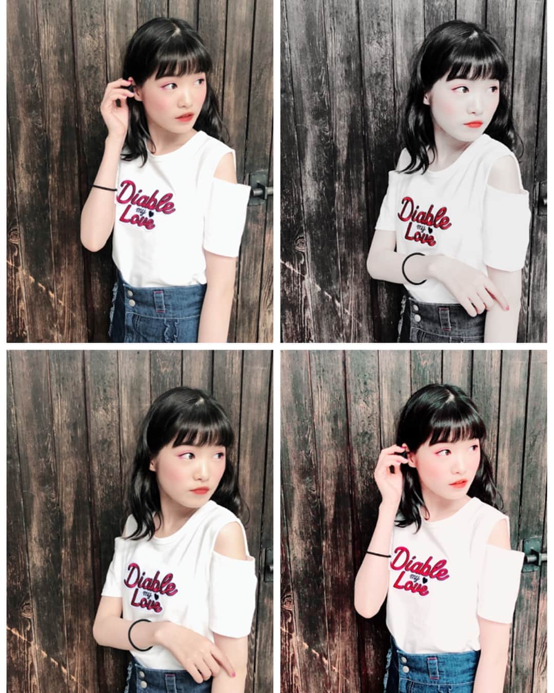 ニコ☆プチのインスタグラム：「🐰🖤 ちゃまの私服~~🌼 . . 肩あき可愛い🥰 #トップスもスカートも @diable_official_ だよ💛🧡 #丸山真亜弥  #ヘアゴム取り忘れた🤭笑」