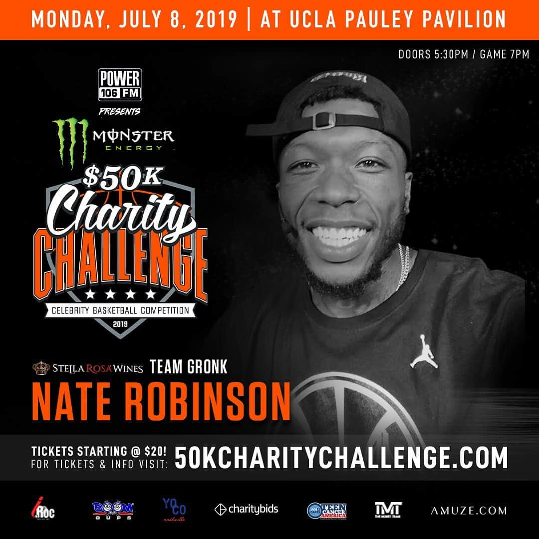 ネイト・ロビンソンさんのインスタグラム写真 - (ネイト・ロビンソンInstagram)「what’s really good y’all, come Catch me at the Monster Energy @50kcharitychallenge Celeb Bball Game presented by Power 106 on Monday, July 8 at UCLA!!! @ucla I'll be playing on Team Stella Rosa @stellarosa #TeamGronk against @amuzeinc #TeamFloyd for ESPY Week Kickoff  Get your FREE tix now at 50kcharitychallenge.com with a donation to @teencanceramerica  Produced by @IdolRoc & @BoomCups #holdat  Powered by YOCO Nashville & Charity Bids  #MonsterEnergy #50kCharityChallenge #Power106 #Amuze #BoomCups #TMT #StellaRosaWines #ESPYs」7月7日 1時22分 - naterobinson