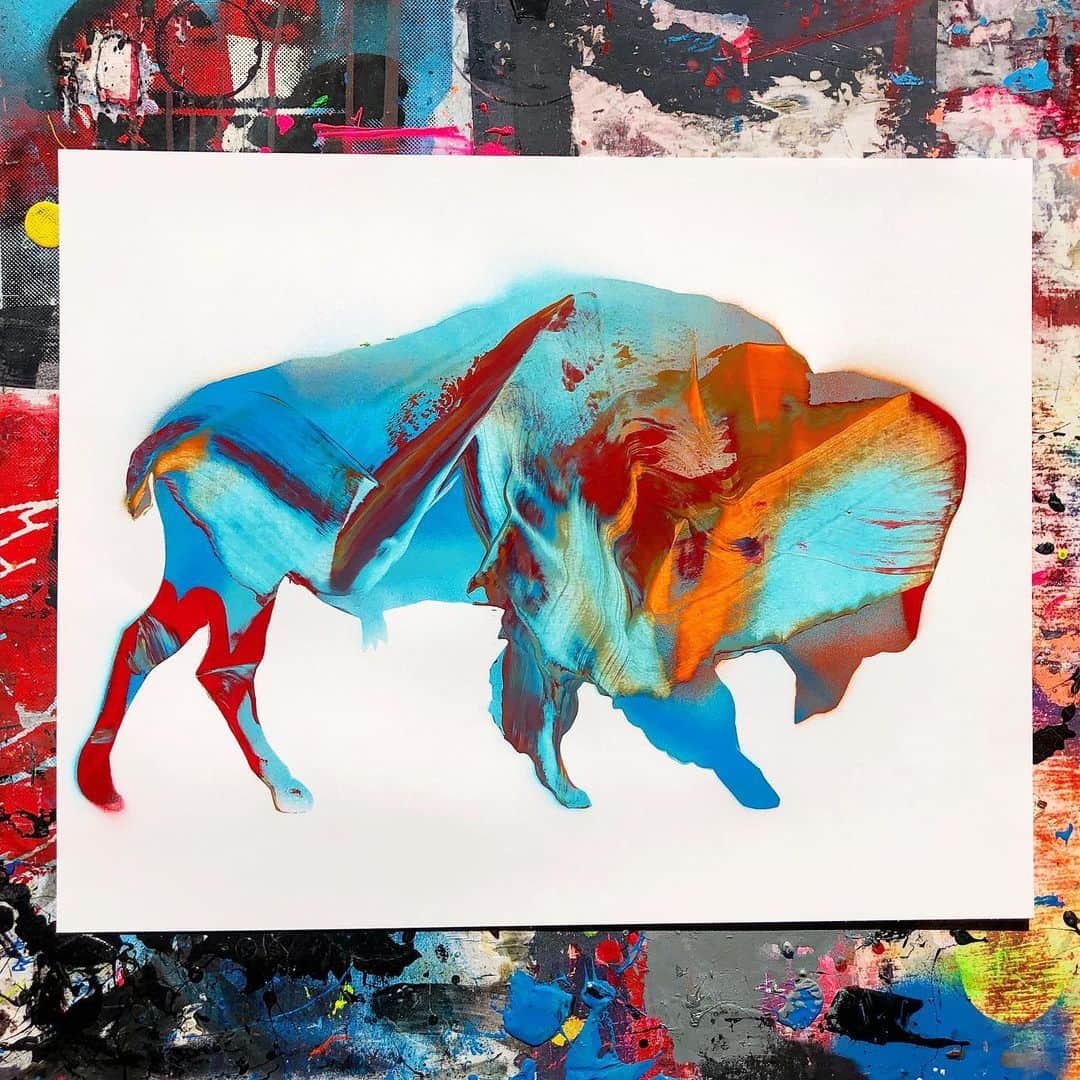 のインスタグラム：「❌ARIST NOTE:::No Filter Used only Sunlight That Beams Into The Studio In The afternoon. When I’m Painting These My Idea Is Simple , Don’t Think , Breath , And Move With Fluidity.  I Along With The Paper And The Paints In. A Moment Of Demential Synchronicity , Or what you call flow state.  The point is not to think not to guess and not to fear just create as you are meant to and trust yourself. #rollandberry #artistlife #buffalo #tatanka #westernartcollector #western #westernart #nativeamerican #nativeart #believeinyourself #beautiful #energy #love #life #unbreakable #frequency #vibration #buyart #billionaire #unstoppable #universe #iwillalwaysmissyoujason」