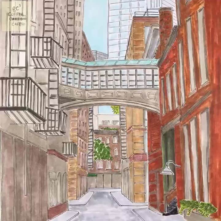 のインスタグラム：「Sunday strolls in Tribeca leads me to Staple Street. So amazing to see one of Manhattan’s last skybridges. Built in 1940 and been a popular landmark among visitors coming into the city. One side of the building is an apartment and the other a 8,170 sqft townhome and the last I heard it’s for sale for 30 million (the 30 million includes the apartment, townhome, & skybridge too😁). Hmm 🤔 I think I’ll need to search deep inside my couch cushions to see if I can come up with the 30 mil to buy this unit! 😅 Come by if you never seen this historic beauty...worth the capture! 📸 Happy Sunday everyone! . . . . . . #staplestreet #stopmotion #stopmotionanimation #picame #facade #facadelovers #facades #coffeecakescafe #prettycitynewyork #streetsofnewyork #makemoments #travelerinnewyork #calledtobecreative #creativelifehappylife #makingmagic #framebyframe #newyorklife #newyork_ig #newyork_instagram #urbansketcher #paperart #made_in_ny #nycgo #loves_nyc #what_i_saw_in_nyc #onlyinnewyork #newyorkrealestate」