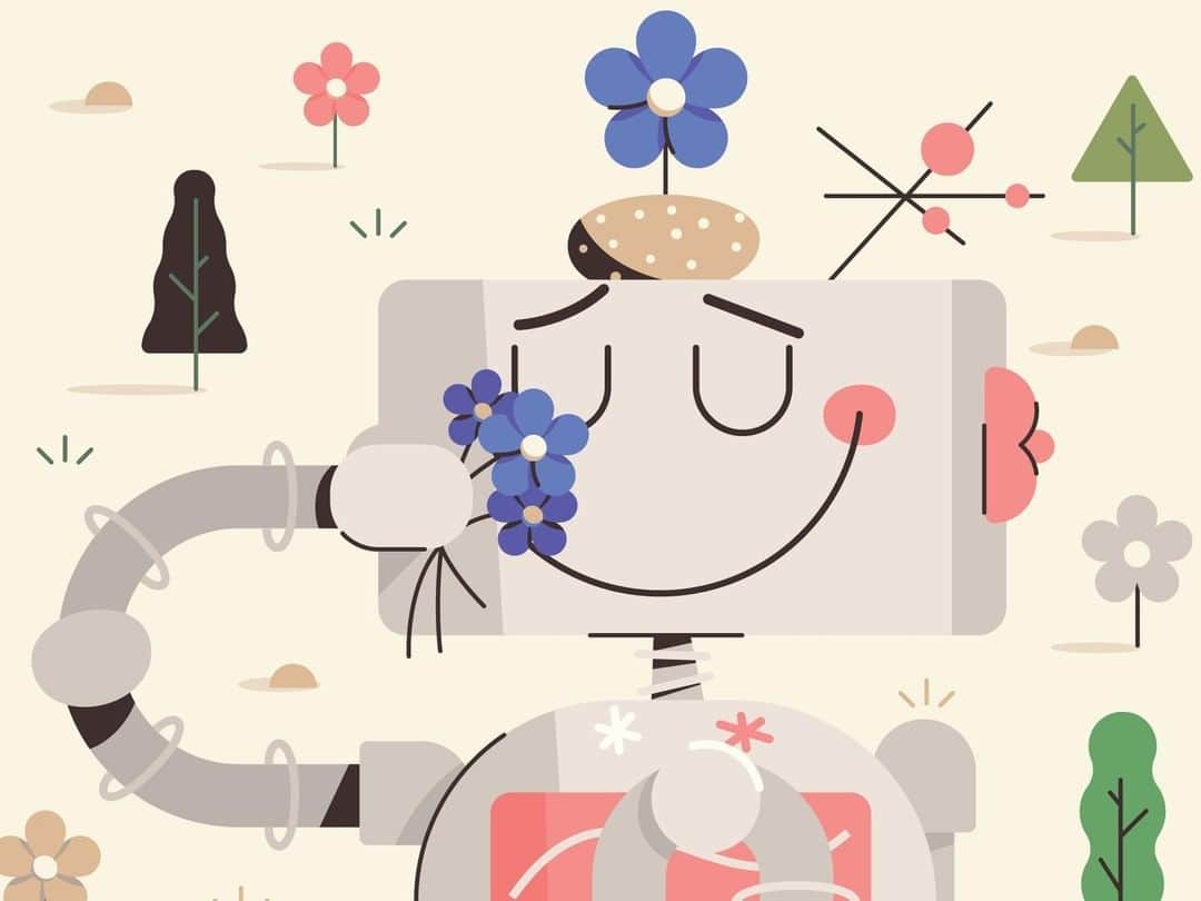 Dribbbleさんのインスタグラム写真 - (DribbbleInstagram)「Even robots need to stop and smell the flowers. Flower sniffer by @bonehaus⠀ ⠀ #dribbble #dribbblers #design #illustration #lettering」7月7日 23時05分 - dribbble