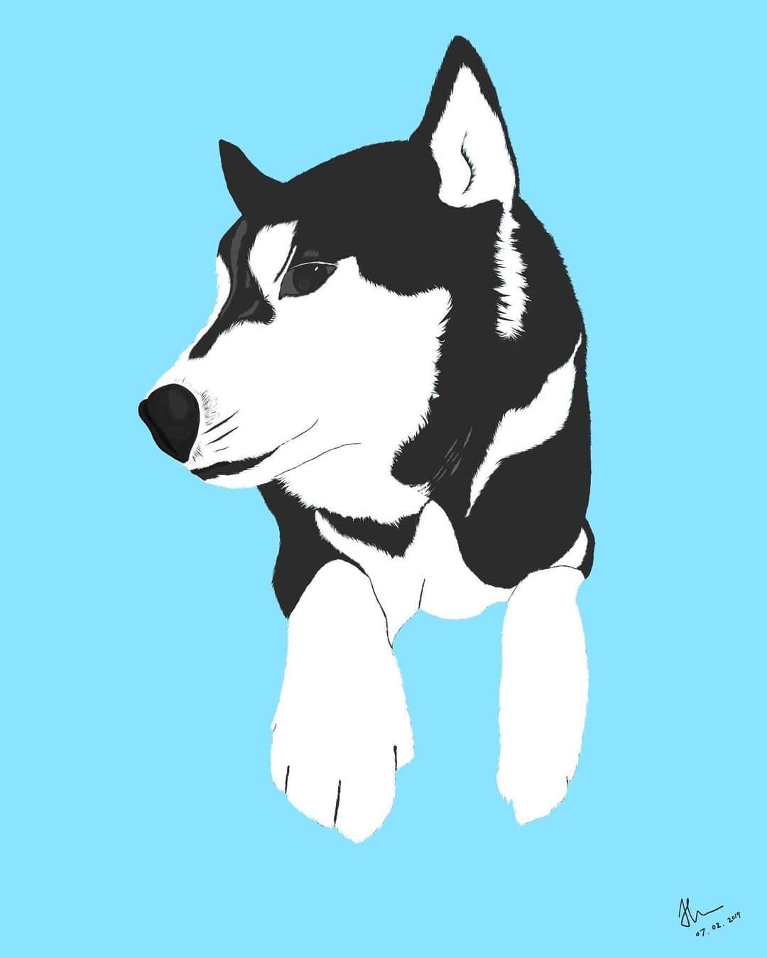 のインスタグラム：「💙 miss you Leo 💙  #adobeillustrator #husky」