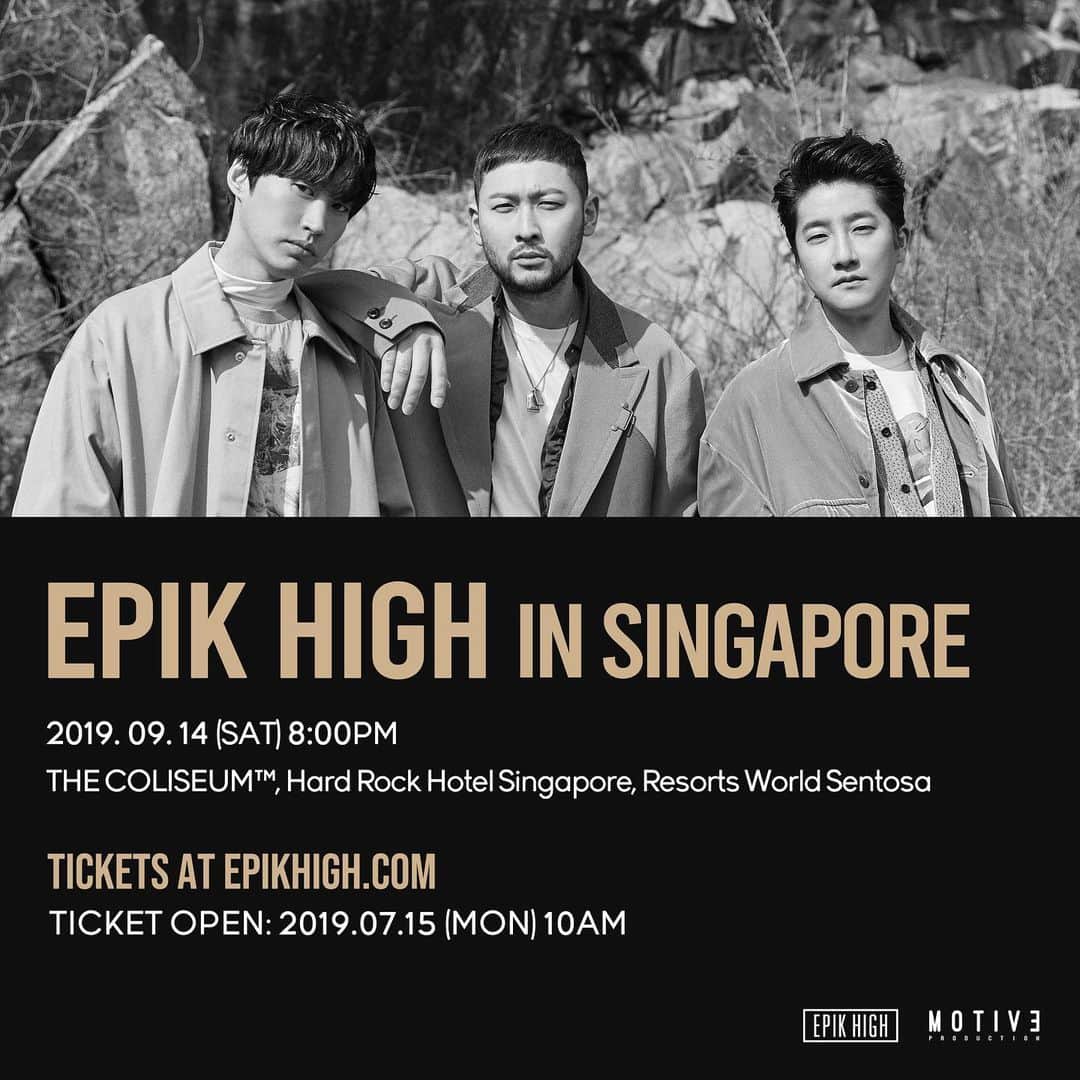 DJトゥーカッツ さんのインスタグラム写真 - (DJトゥーカッツ Instagram)「2019 EPIK HIGH in SINGAPORE ‍ ‍ ☑️ Show Date : 9/14 (SAT) 8:00 PM ☑️ Show Venue : The Coliseum™, Resorts World Sentosa ☑️ Ticket Open : 7/15 (MON) 10:00 AM (LOCAL TIME) ‍ ‍ 🎫 Tickets at epikhigh.com  #EPIKHIGH #EPIKHIGHinSINGAPORE #epikhigh2019tour」7月8日 11時00分 - realtukutz