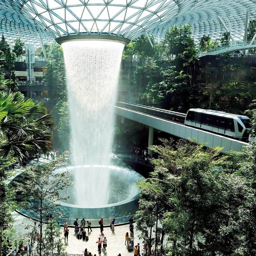 ブルータスさんのインスタグラム写真 - (ブルータスInstagram)「【珍奇植物★発売中】シンガポールのチャンギ空港に植物園!?話題の〈ジュエル・チャンギ・エアポート〉に行ってきた。４階分の吹き抜け空間の中央には巨大な滝「HSBC RAIN VORTEX」が朝から深夜まで（8時〜0時30分）流れ続ける。  #ブルータス #brutus #珍奇植物 #植物 #チャンギ国際空港 #滝 #植物のある暮らし #空港 #botanical #plants #nature #シンガポール旅行」7月8日 12時00分 - brutusmag