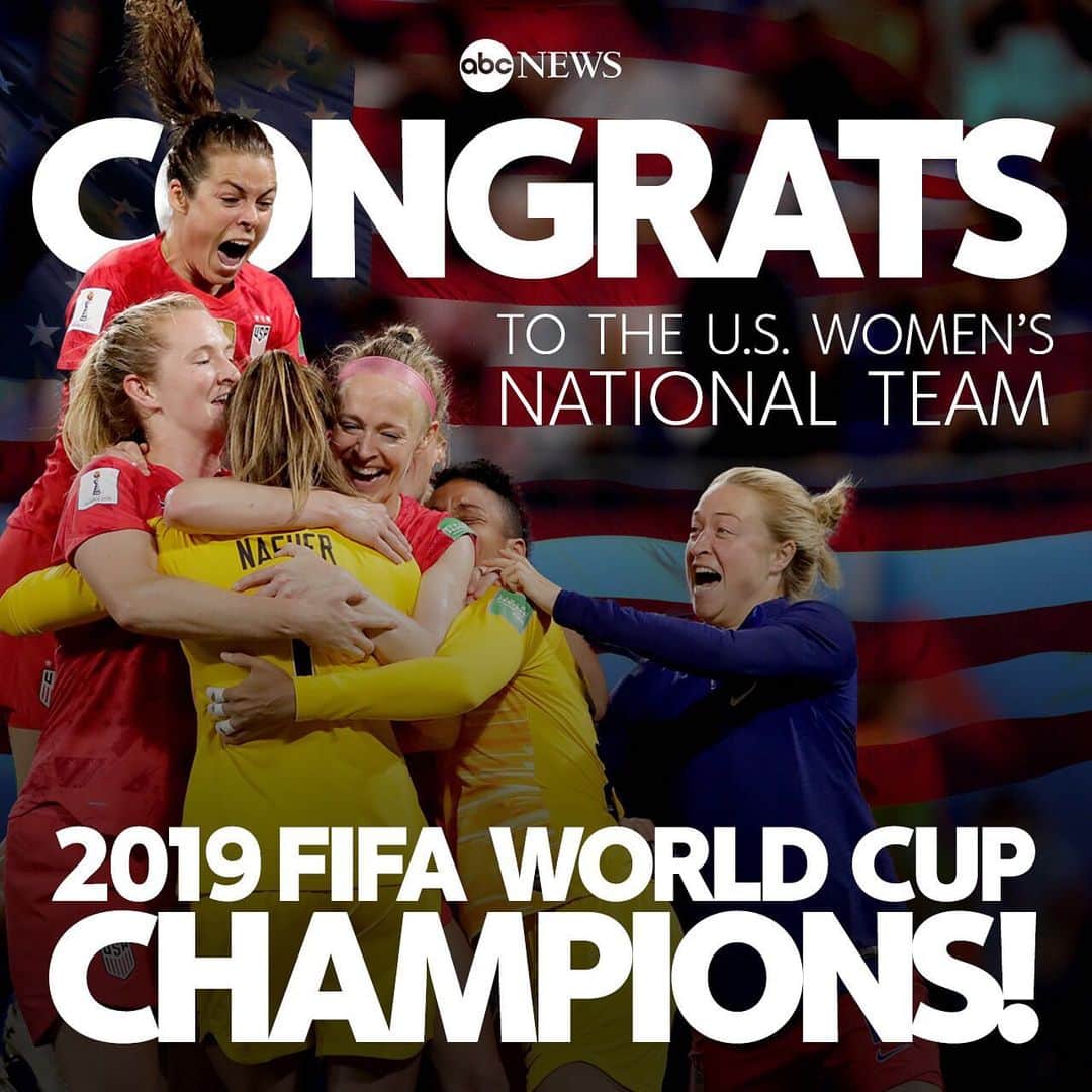 Good Morning Americaさんのインスタグラム写真 - (Good Morning AmericaInstagram)「Congrats @uswnt! The United States won the 2019 Women's World Cup in a 2-0 finish over the Netherlands, thanks to a penalty kick in the 61st minute, scored by captain Megan Rapinoe, and a breakaway goal minutes later by Rose Lavelle!」7月8日 3時25分 - goodmorningamerica