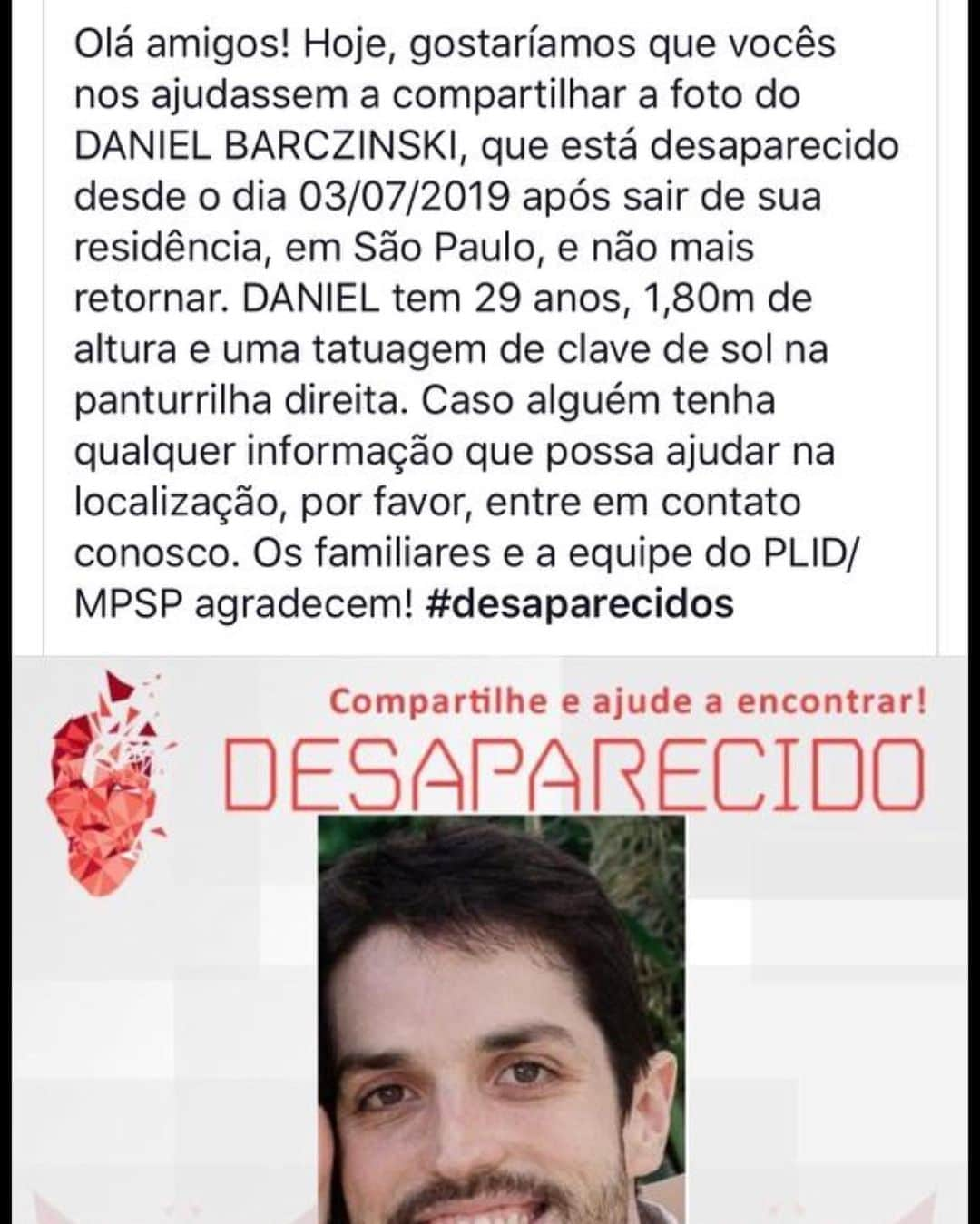 Tata Werneckさんのインスタグラム写真 - (Tata WerneckInstagram)「Amigos! Conheço o Daniel desde bebezinho. Somos amigos da irmã e irmão pq estudamos juntos desde o maternal. Daniel está desaparecido. Por favor, quem souber de alguma informação entre em contato! tonyuu@gmail.com mto obrigada! E avisem ao MP tb por favor! Caso saibam de alguma informação」7月8日 3時59分 - tatawerneck