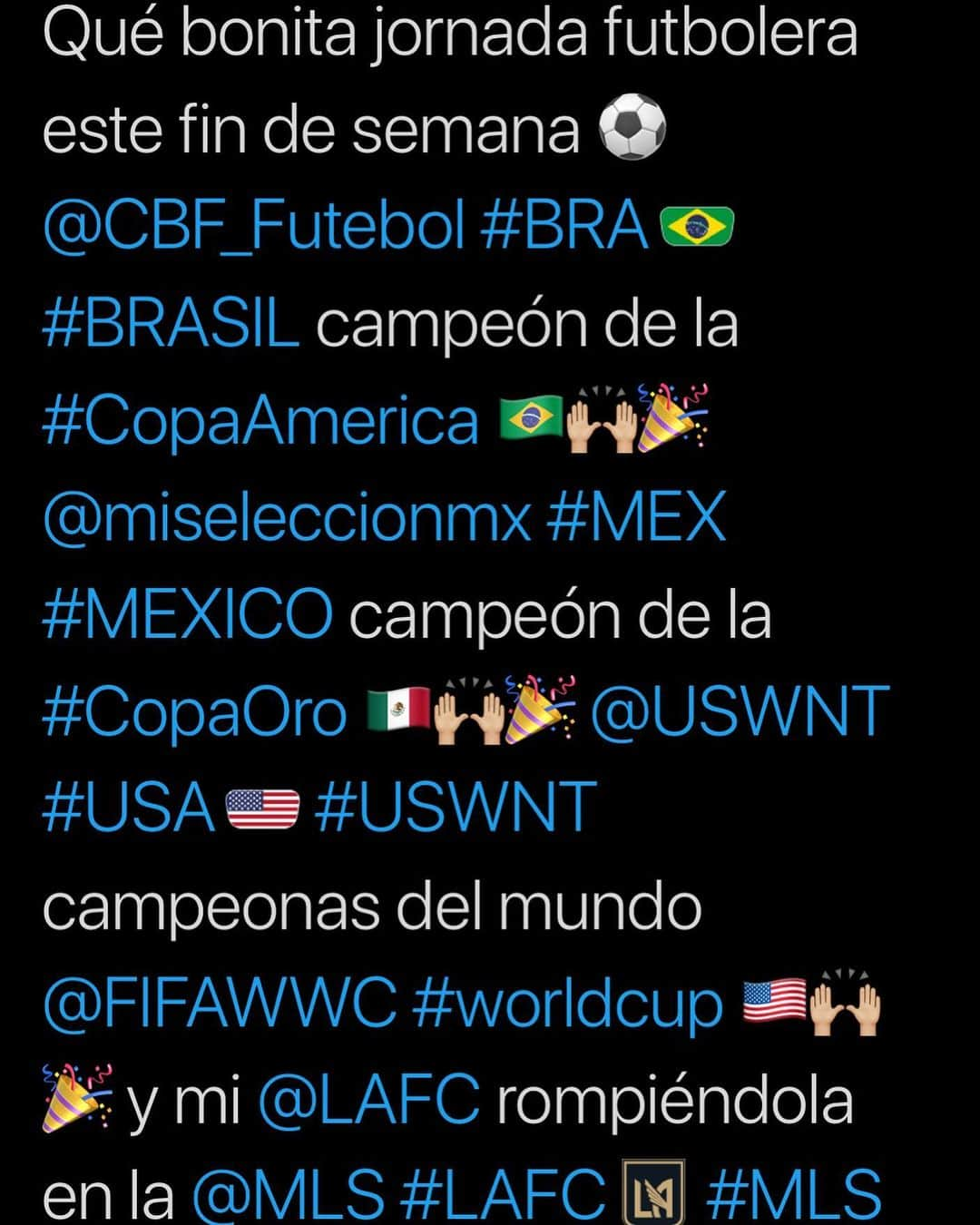 ハイメ・カミールさんのインスタグラム写真 - (ハイメ・カミールInstagram)「@cbf_futebol #brasil #copaamerica 🇧🇷🏆 @miseleccionmx #mexico #copaoro 🇲🇽🏆 @uswnt #usa #worldcup 🇺🇸🏆 @lafc #lafc @mls #mls 🎉🙌🏼⚽️🎊」7月8日 13時43分 - jaimecamil