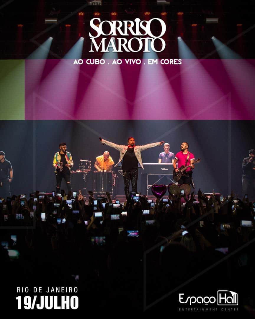 Sorriso Marotoのインスタグラム：「Alô, Riooo! Dia 19/JUL a gente chega no #EspaçoHall com o novo show #AoCuboAoVivoEmCores! Esperamos vocês pra cantarem as novas músicas e aquelas antigas que marcaram época, hein! 😍 Não vai perder, né? 😉 Os ingressos já estão à venda! Chama todo mundo e bora ser feliz! 😃」
