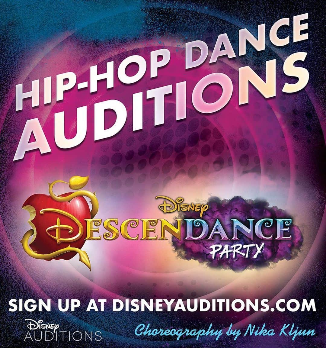Nika Kljunのインスタグラム：「📢 Audition Notice! At tomorrow's audition we will HONOR Cameron Boyce and all the joy he brought to countless of people all over the World! ❤️ This one hurts so much... We love you, Cameron! Thoughts and prayers to his family and friends 🙏🏼😓💔 . Disney© is holding the audition for their new DescenDANCE party! 🍎 Looking for hip hop talent, performers must be at least 18+ with young looks or a High School graduate c/o 2019. 🕺🏽 . Honored to be a part of it as a choreographer. 🙏🏼 To spice it up I’m brining with me my co-creative @sonnyfp ☺️ Let’s dance! . Audition will be held at Industry Dance Academy in Sherman Oaks starting at 9:00am, 9th July! Please go to DisneyAuditions.com to sign up and for work details! . Rehearsals begin August 2019, the event runs 20 nights in September and October of 2019. . #myheartstillhurts #weloveyoucameron ❤️❤️❤️ #disneyauditions #descendants #descendance #hiphopdance #tuesday #dance #disneylandcalifornia #nikakljun #sonnyfp #lovefordance」