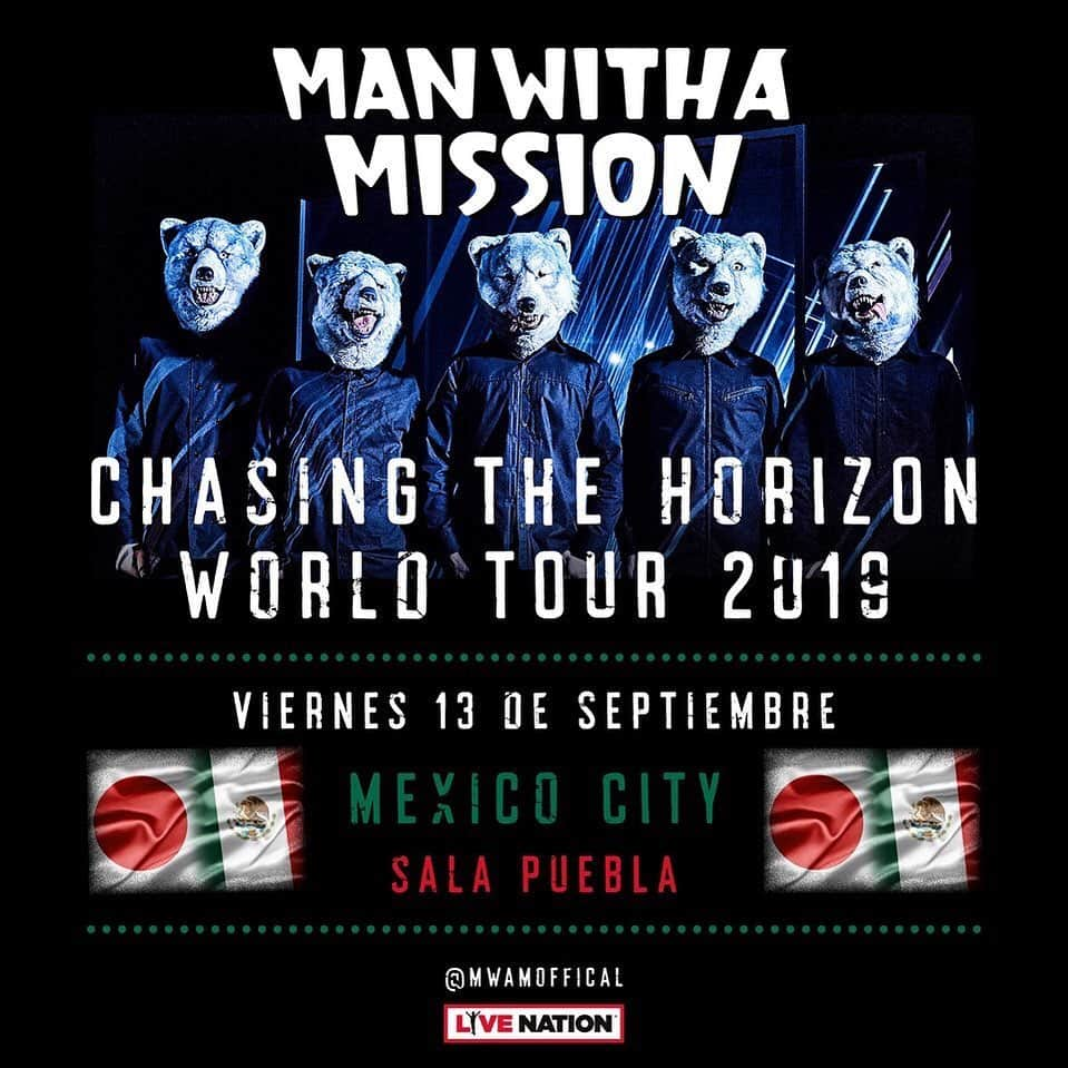 Man With A Missionさんのインスタグラム写真 - (Man With A MissionInstagram)「MWAM ARE COMING TO MEXICO CITY! 🇲🇽🐺🇯🇵🥳 MWAM are thrilled to announce their first gig in Mexico! The band will play SALA Puebla on Friday, September 13, 2019.  Tickets go on sale on at the following times via Ticketmaster México: 🐺 Mexico: July 13 (Sat) - 11am 🐺 LA: July 13 (Sat) - 9am 🐺 Tokyo: July 14 (Sun) - 1am  Bookmark this link: ⏬ https://MWAM.lnk.to/MexCityFA」7月9日 16時11分 - mwamofficial