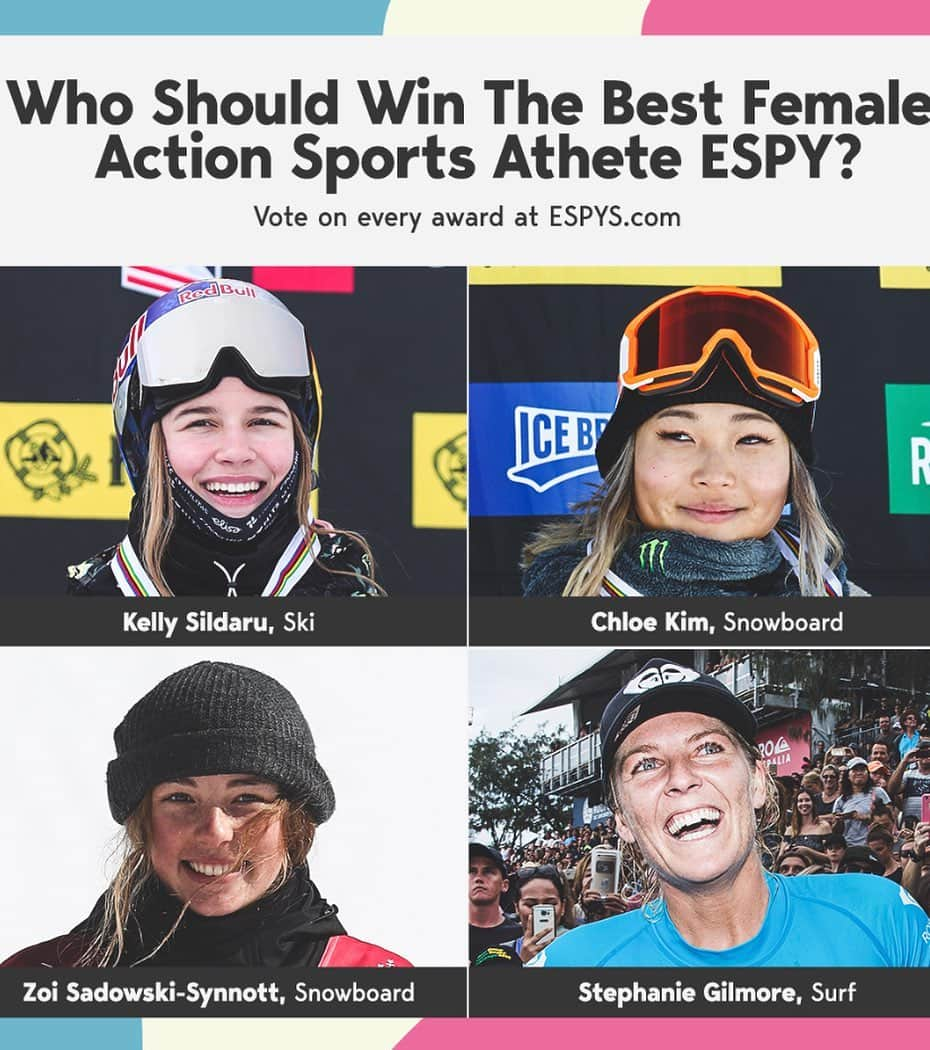 X Gamesさんのインスタグラム写真 - (X GamesInstagram)「Who is your #ESPY vote for? Best Female Action Sport Athlete ✖ @kellysildaru ✖ @chloekim ✖ @zoisynnott ✖ @stephaniegilmore 🗳️ Link in bio to vote! 🗳️」7月9日 9時30分 - xgames