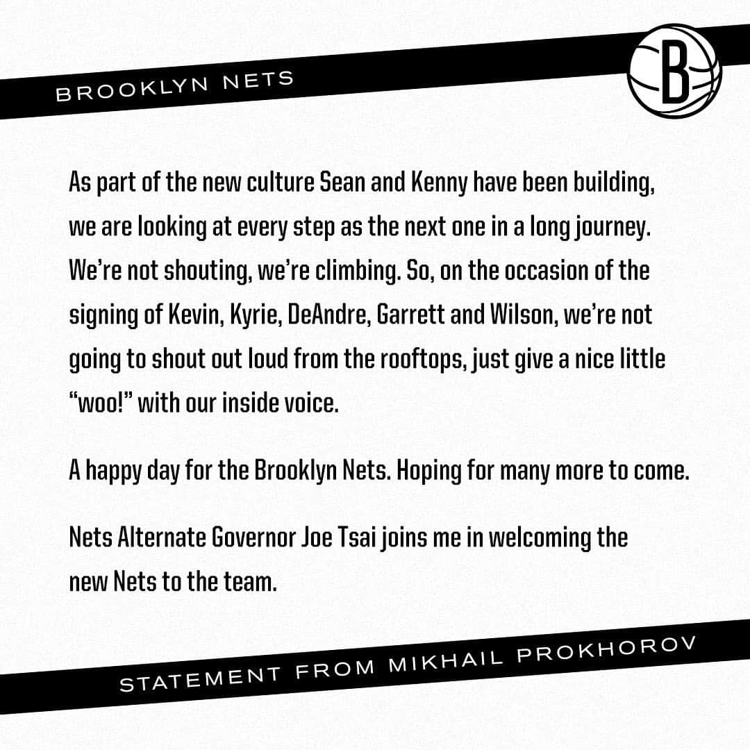 Brooklyn Netsさんのインスタグラム写真 - (Brooklyn NetsInstagram)「A statement from Mikhail Prokhorov」7月9日 12時15分 - brooklynnets