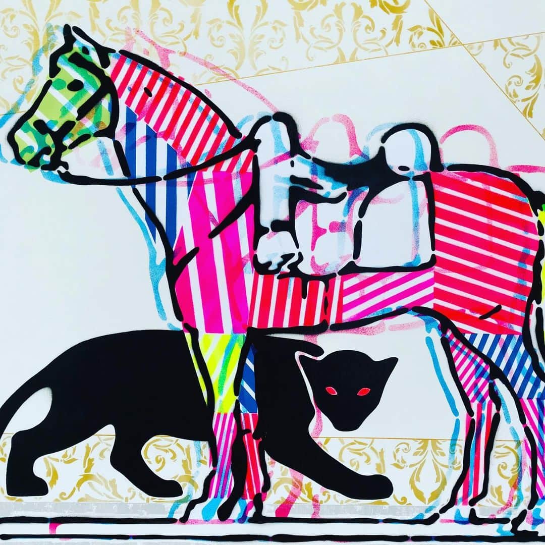 LOOTONEのインスタグラム：「LOOTONE Stencil 2019 'Black Panther'  ステンシル作品「黒豹」  Size : 74cm X 61cm X 3cm」